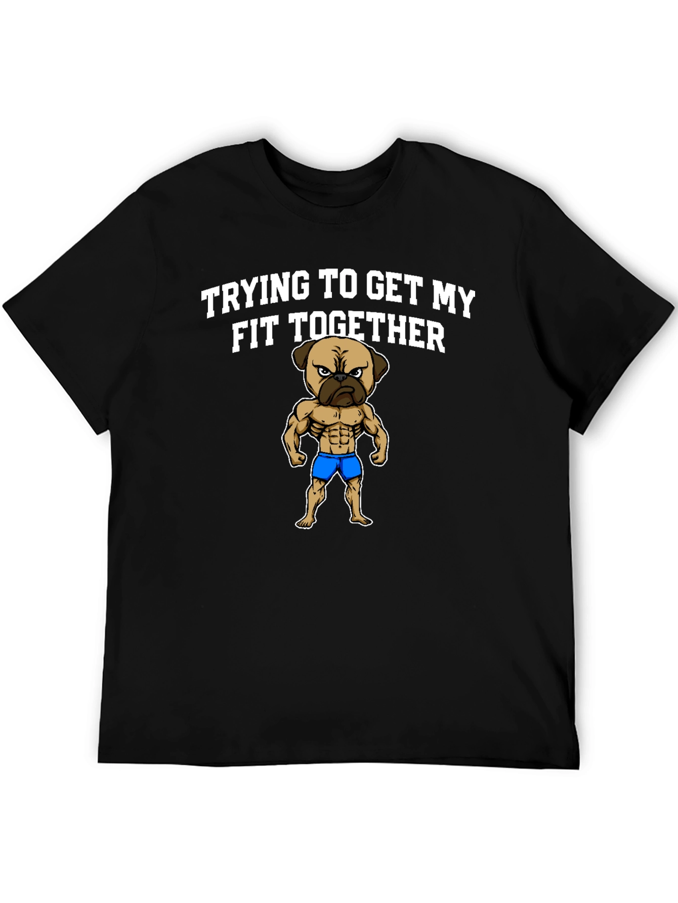 Black Funny Pug Gym T-Shirt - Trying to Get My Fit Together view 5