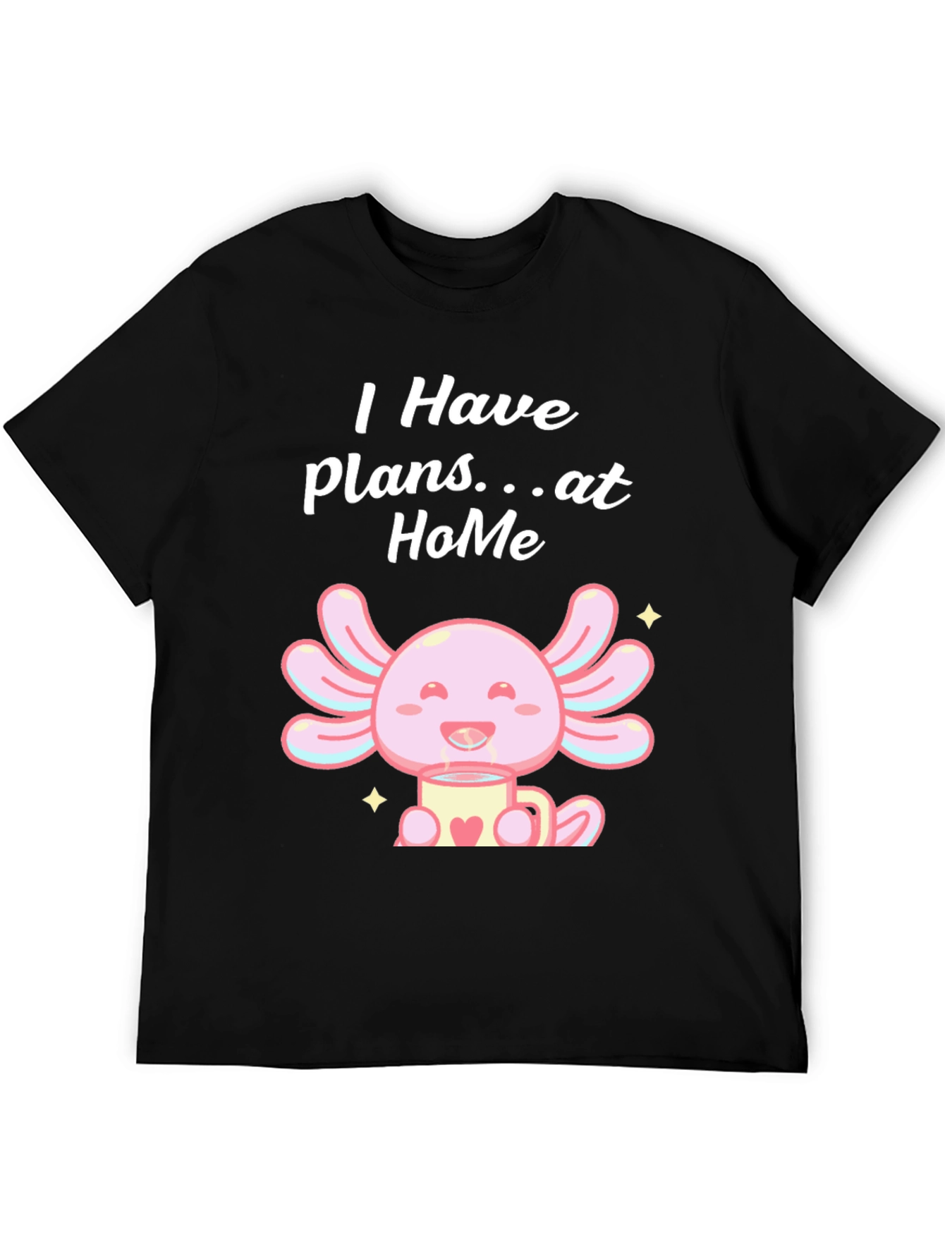 Black Cute Axolotl "Plans at Home" Black T-Shirt view 5