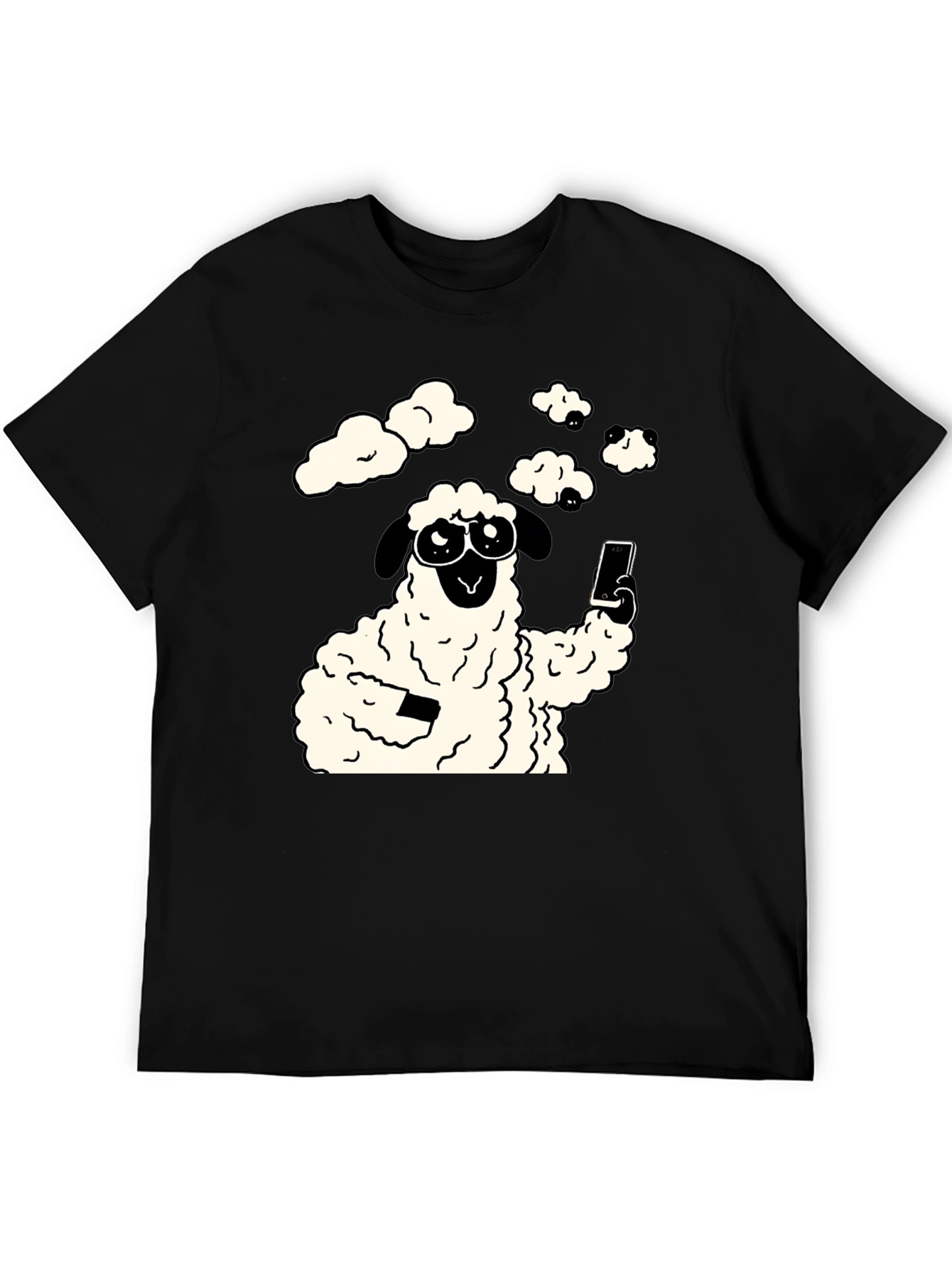 Black Funny Sheep Selfie Graphic Tee - Black view 5