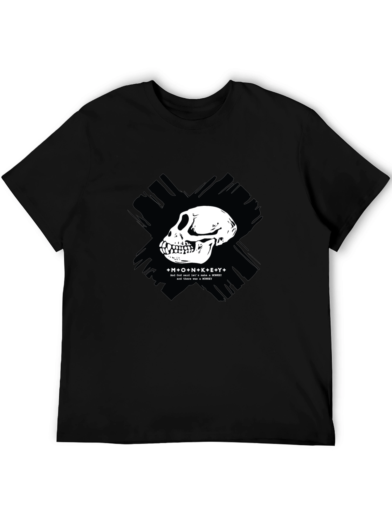 Black Monkey Skull Graphic T-Shirt - Crew Neck, Black view 5