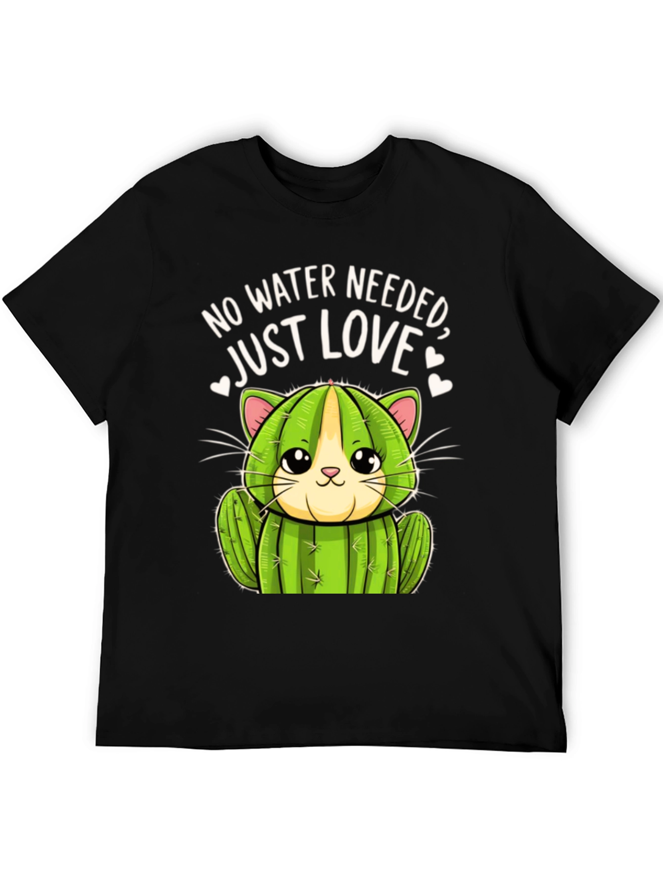 Black Cactus Cat T-Shirt - No Water Needed, Just Love view 5
