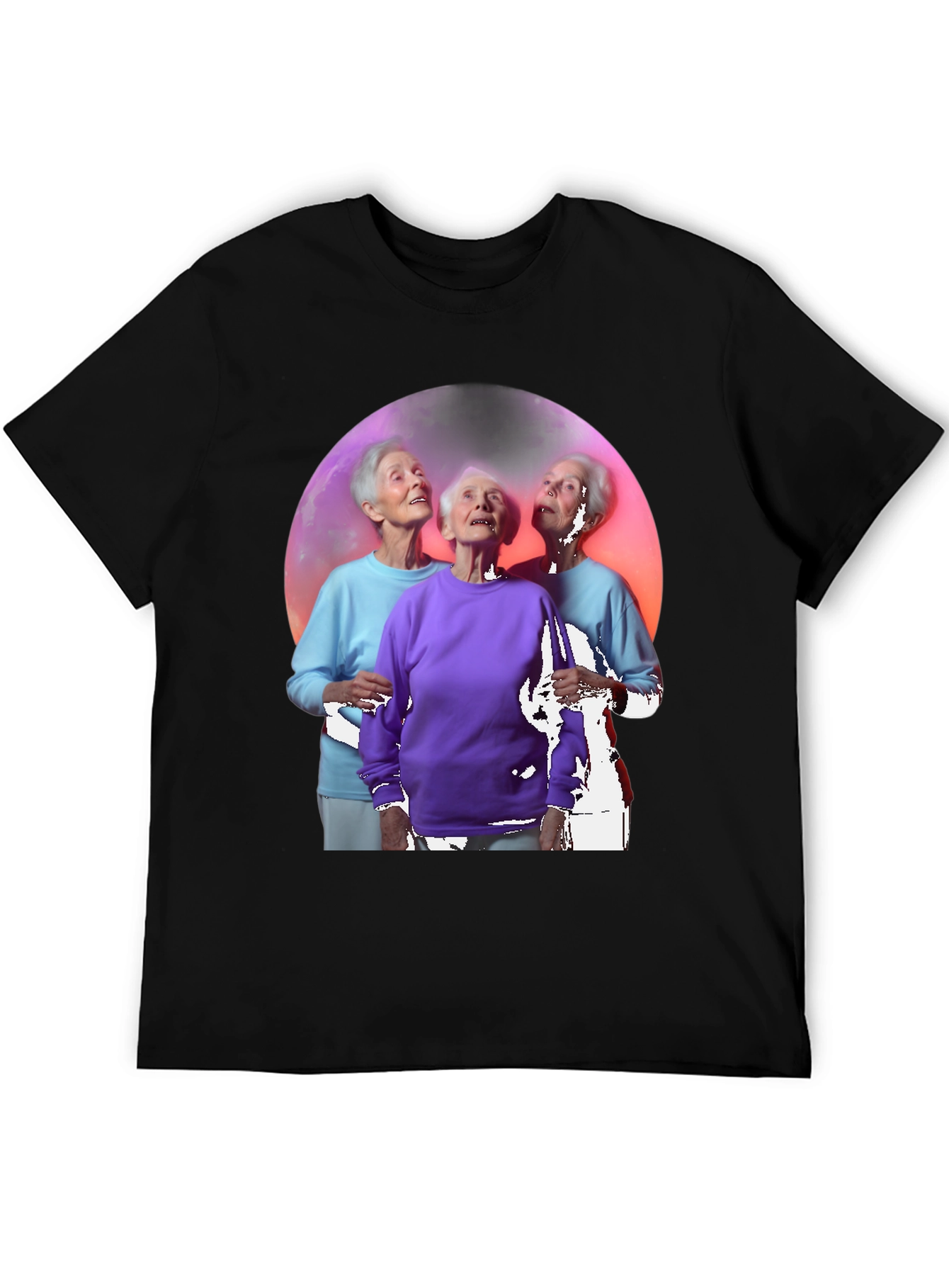 Black Three Grannies in Space Black T-Shirt view 5