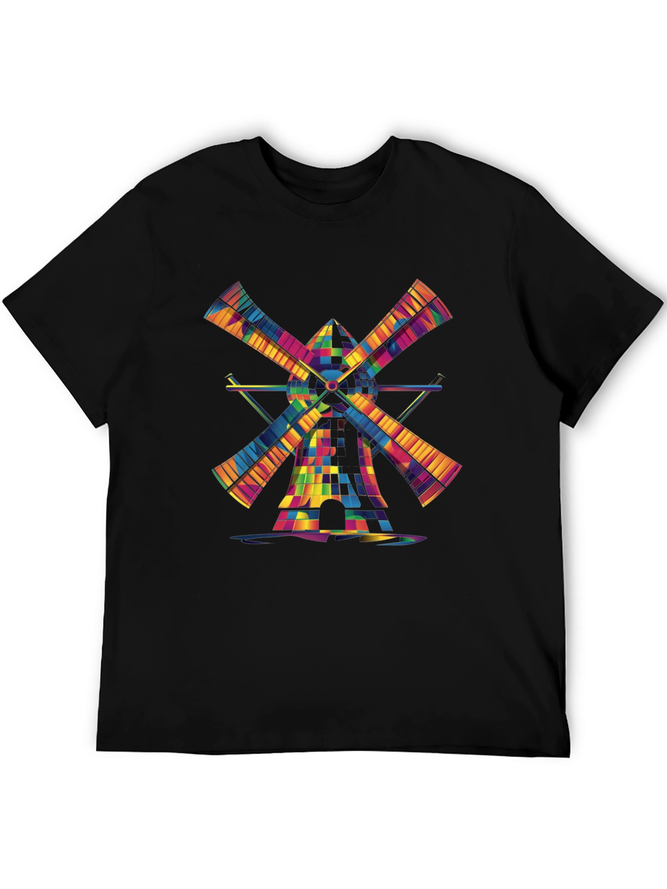 Black Colorful Windmill Graphic Tee - Modern Art Shirt view 5