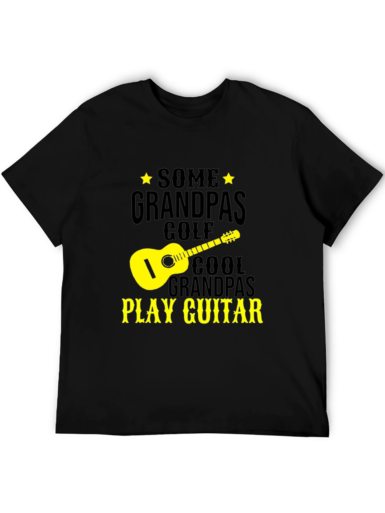 Black Cool Grandpa Guitar Player Black T-Shirt view 5