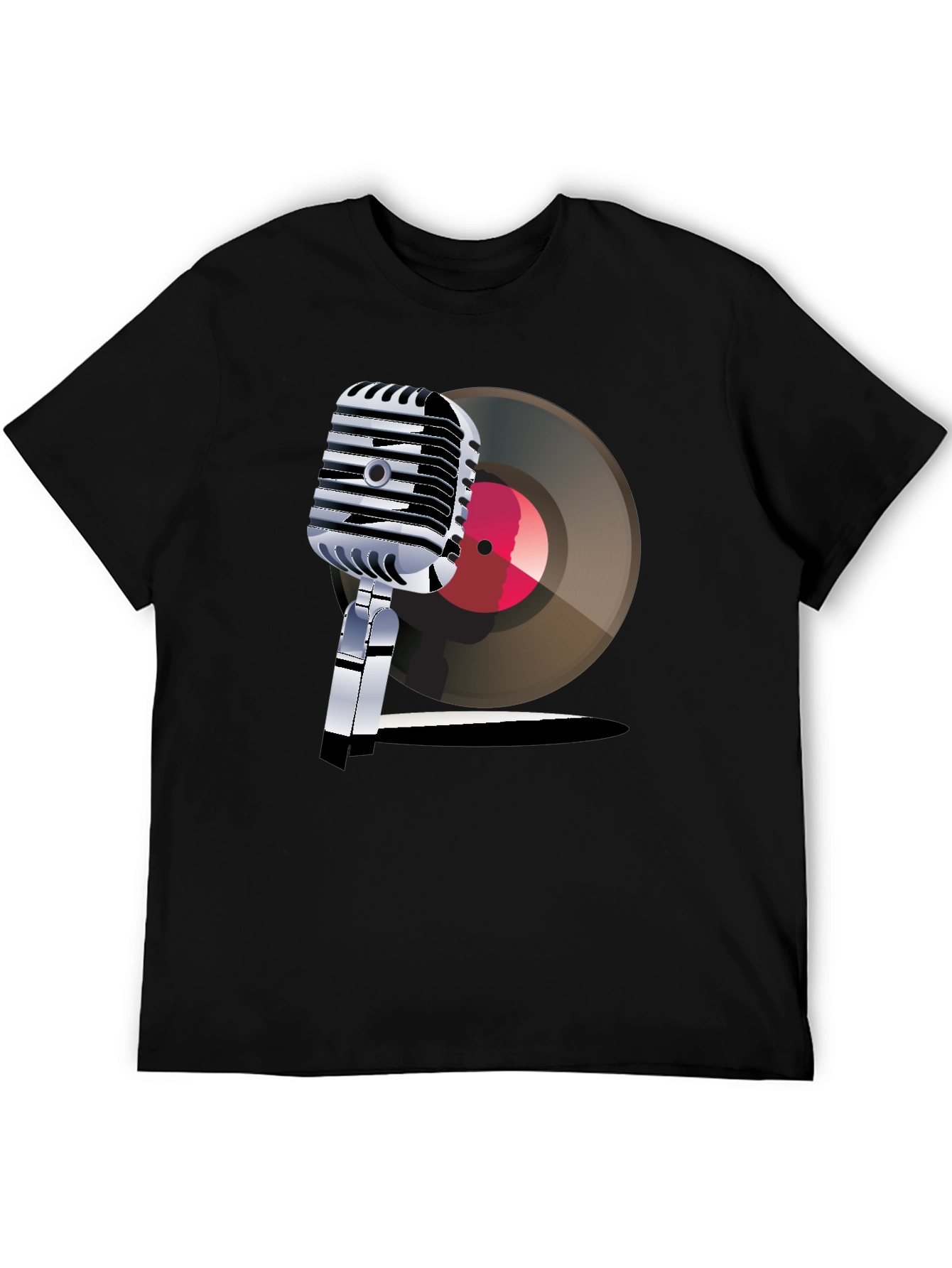 Black Retro Microphone & Record Graphic Tee view 5