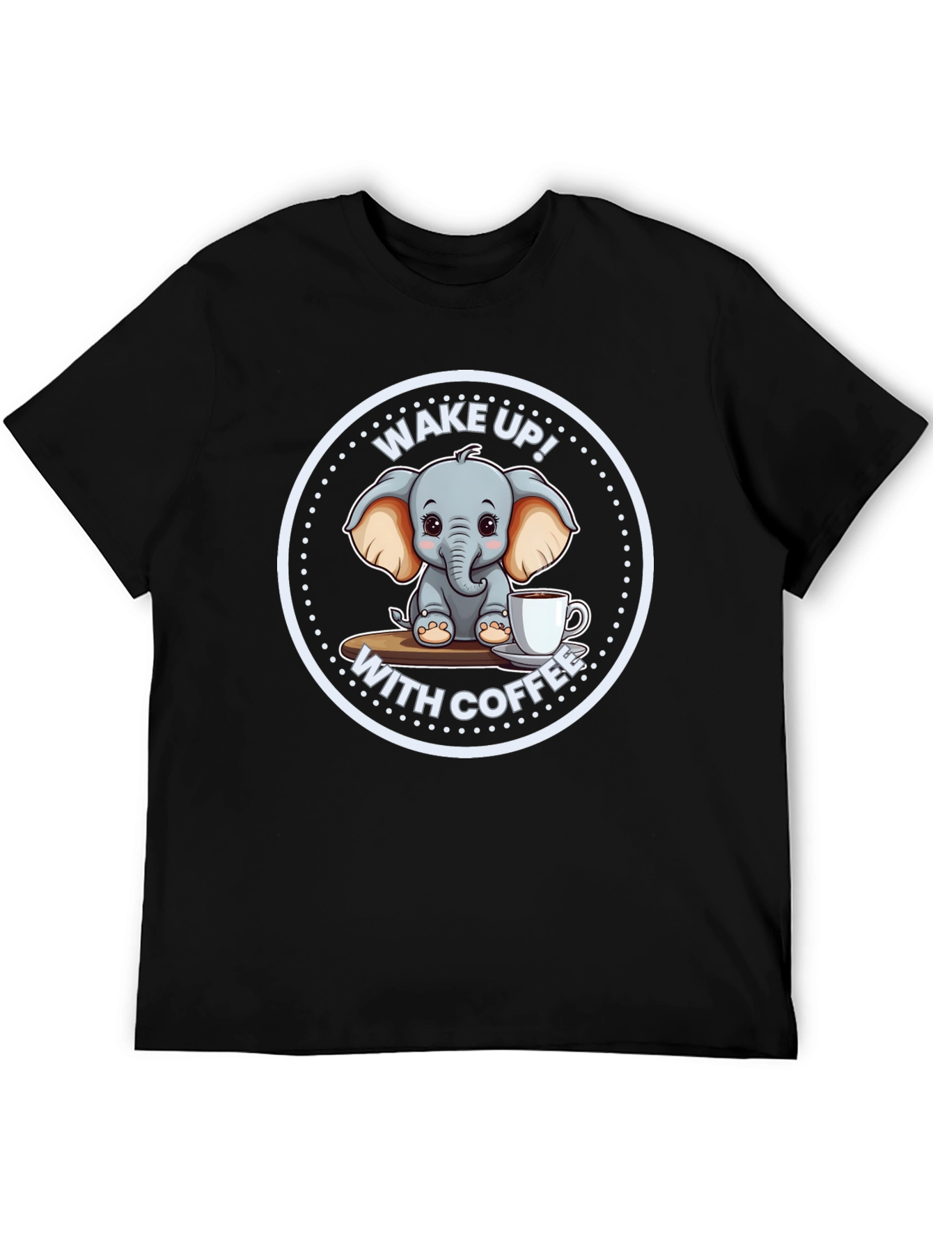 Black Cute Elephant Coffee T-Shirt view 5