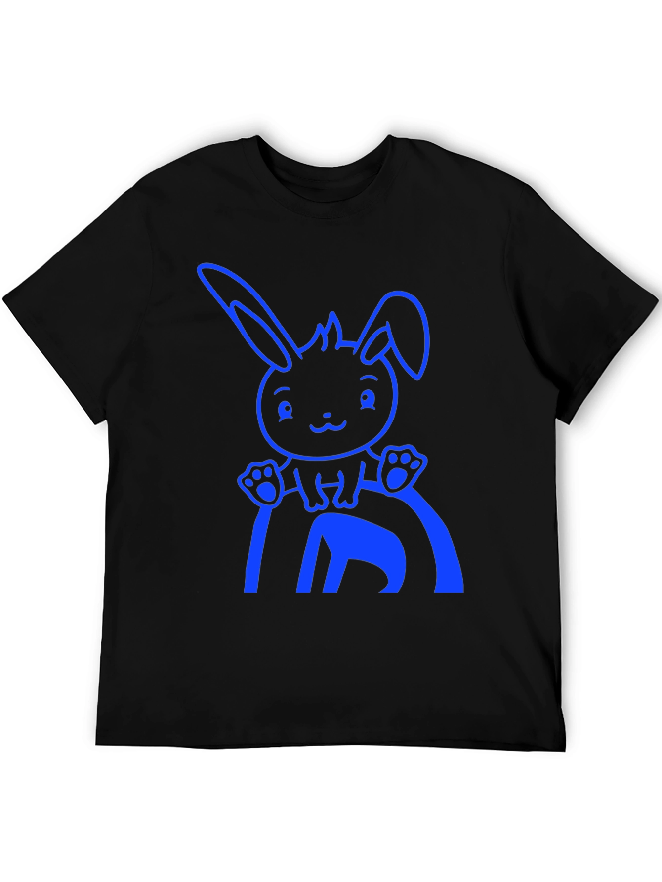Black Cute Bunny Graphic Tee - Black Cotton Blend Shirt view 5
