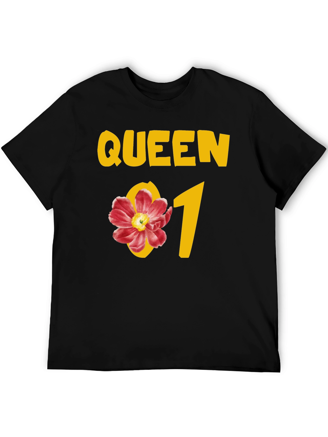 Black Queen Floral Graphic Tee - Black Cotton T-Shirt view 5