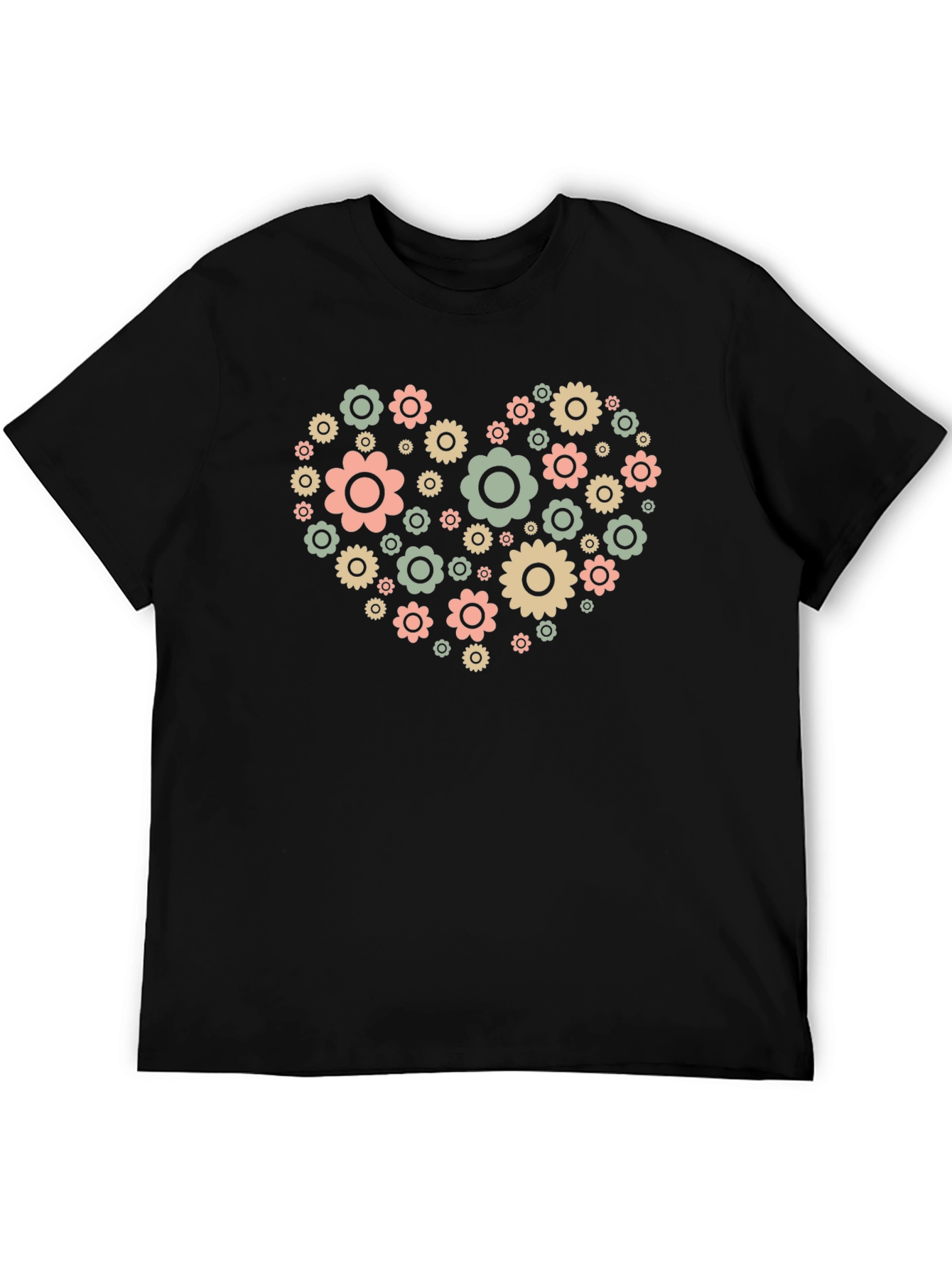 Black Floral Heart Graphic Tee - Black Cotton Blend view 5