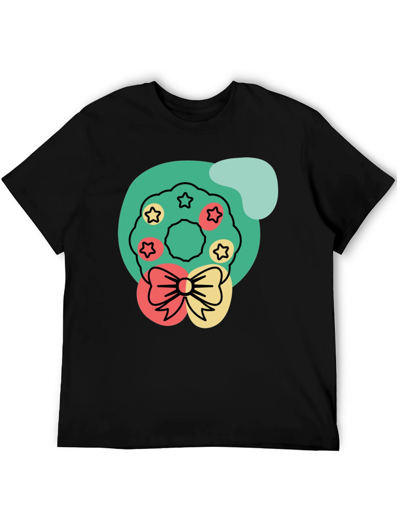 Black Festive Wreath Graphic Tee - Holiday Cheer T-Shirt view 5