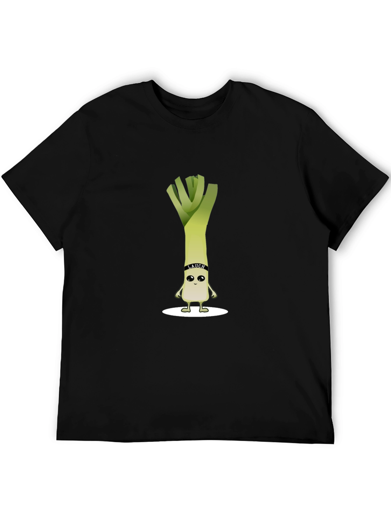Black Funny Leek Cartoon Black T-Shirt view 5