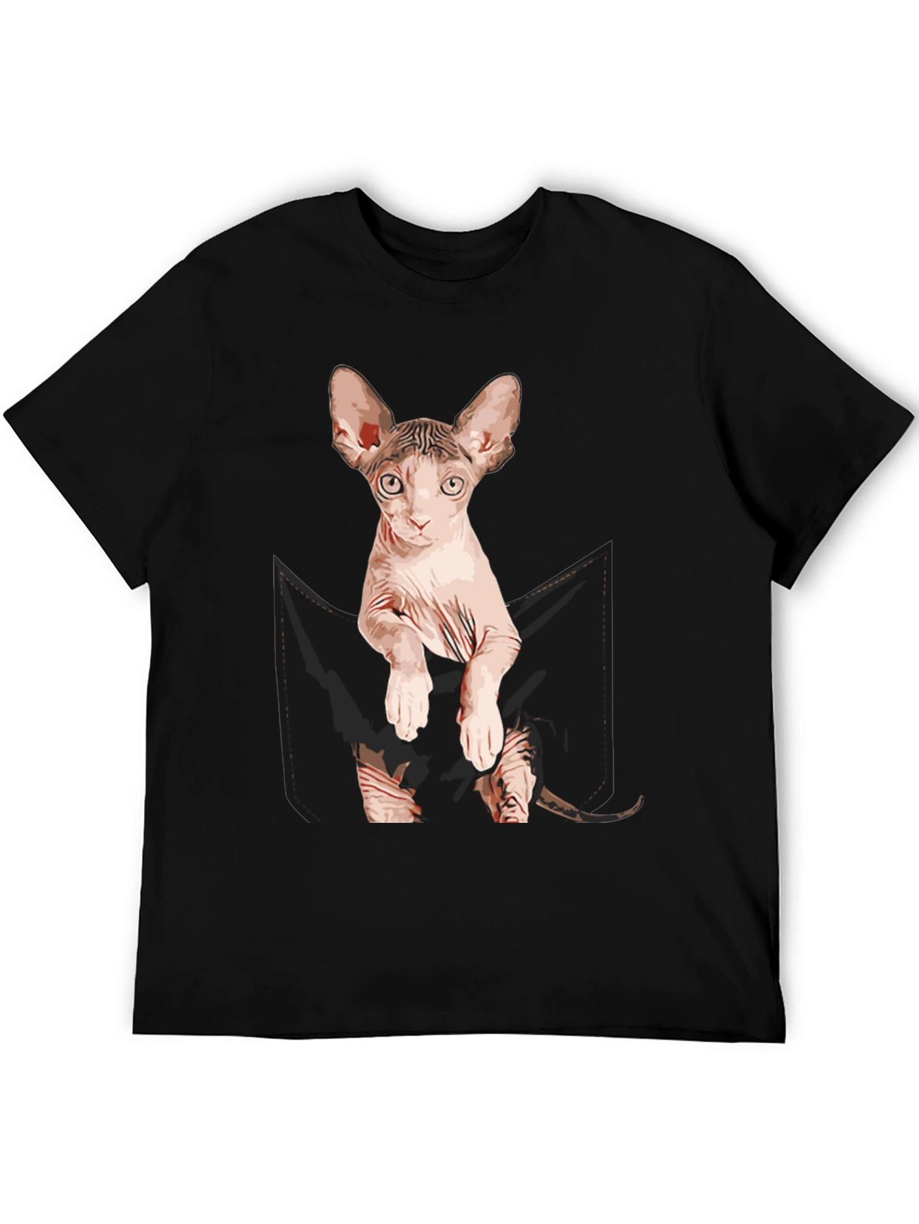 Black Sphynx Cat Pocket T-Shirt - Quirky Graphic Tee view 5