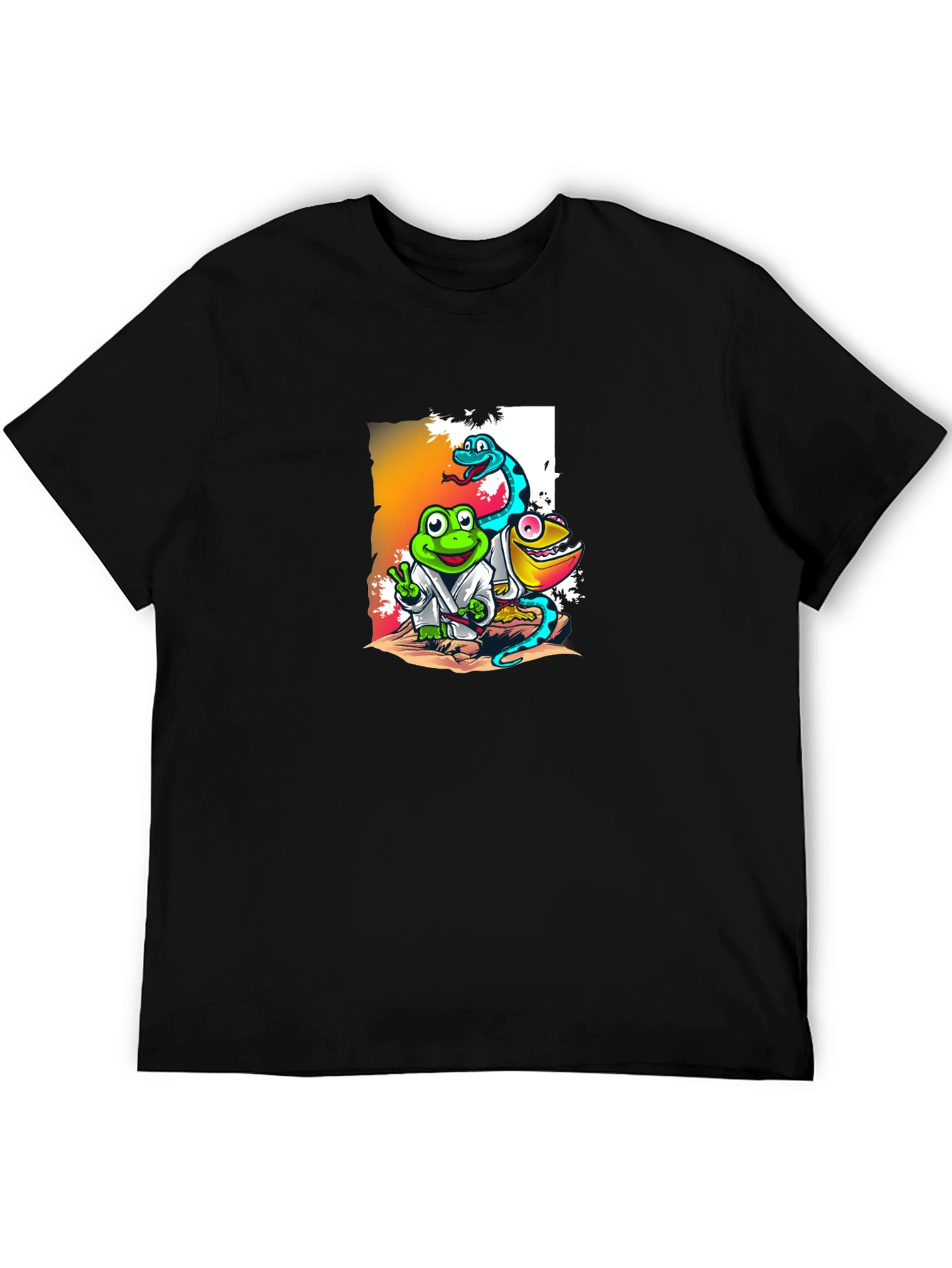 Black Cartoon Reptile Karate T-Shirt view 5