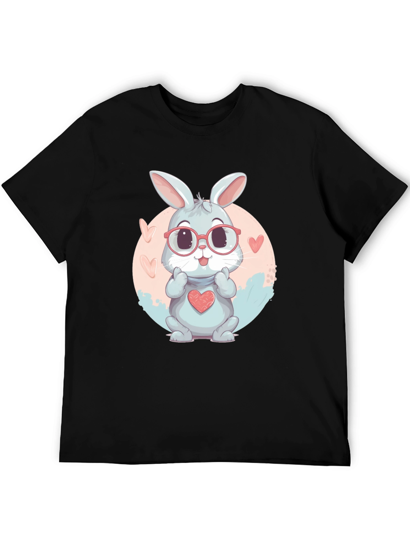 Black Cute Bunny Heart Graphic Tee view 5