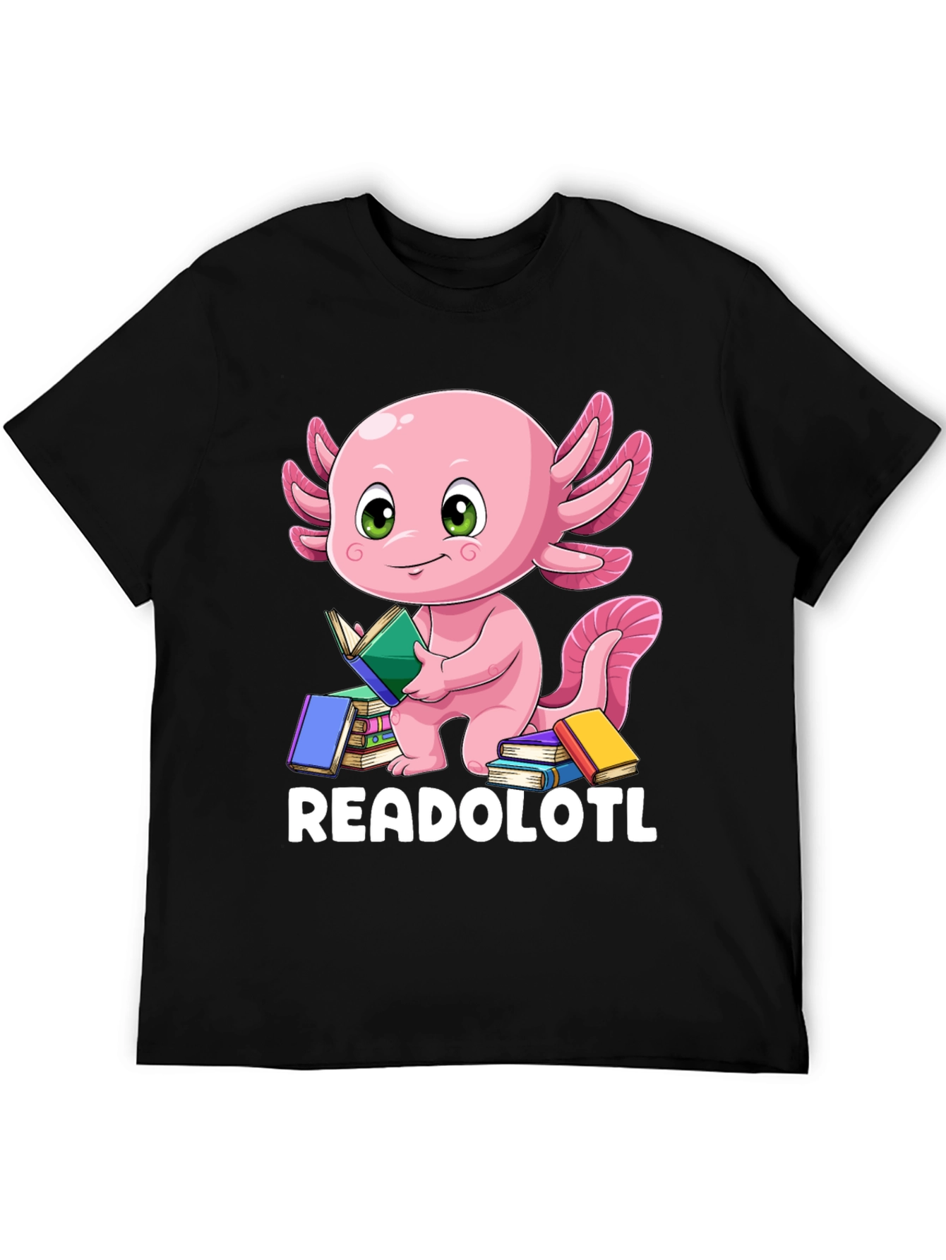 Black Readolotl Axolotl Reading Book T-Shirt view 5