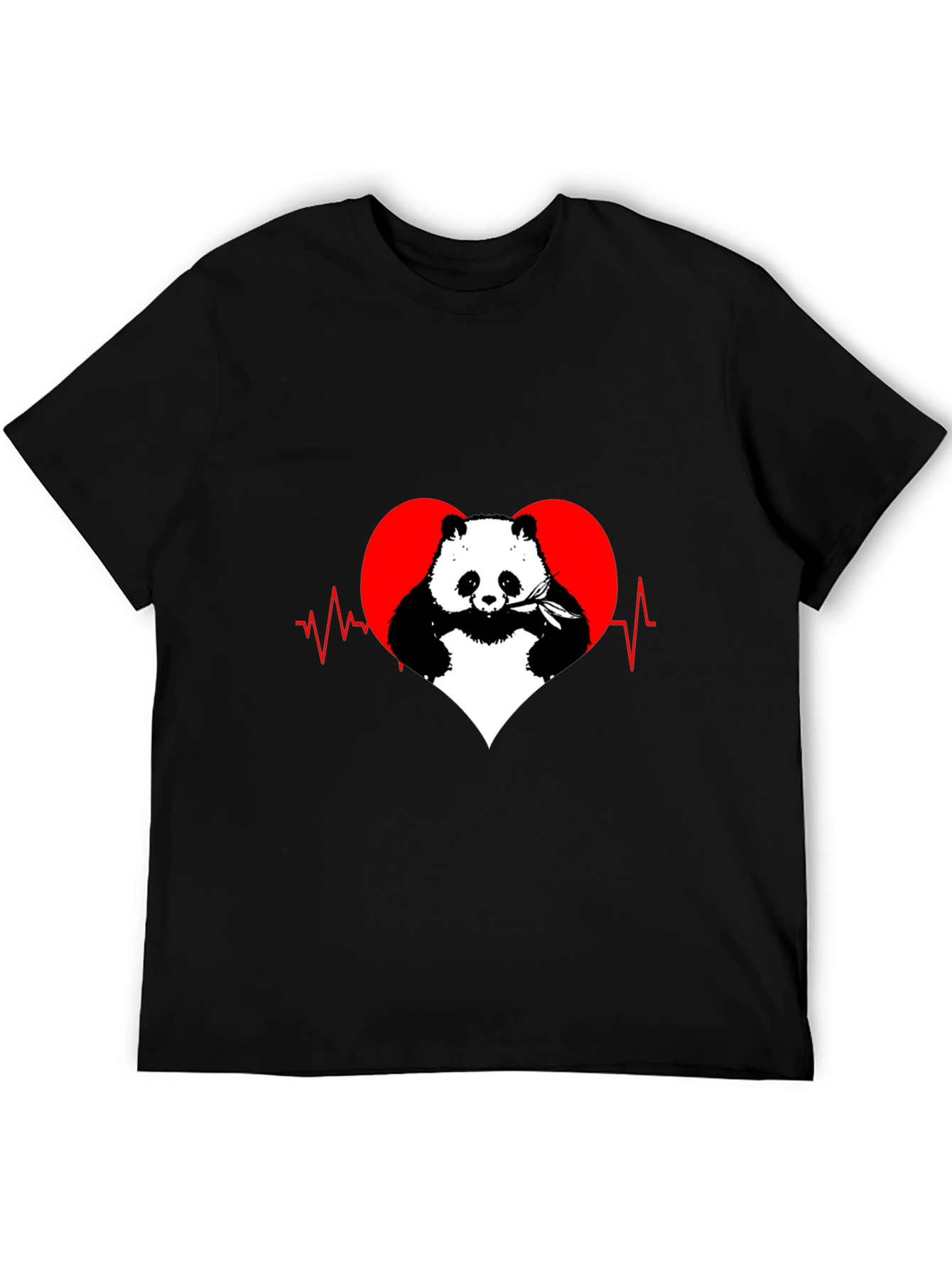 Black Panda Heartbeat Graphic Tee - Men's Black T-Shirt view 5