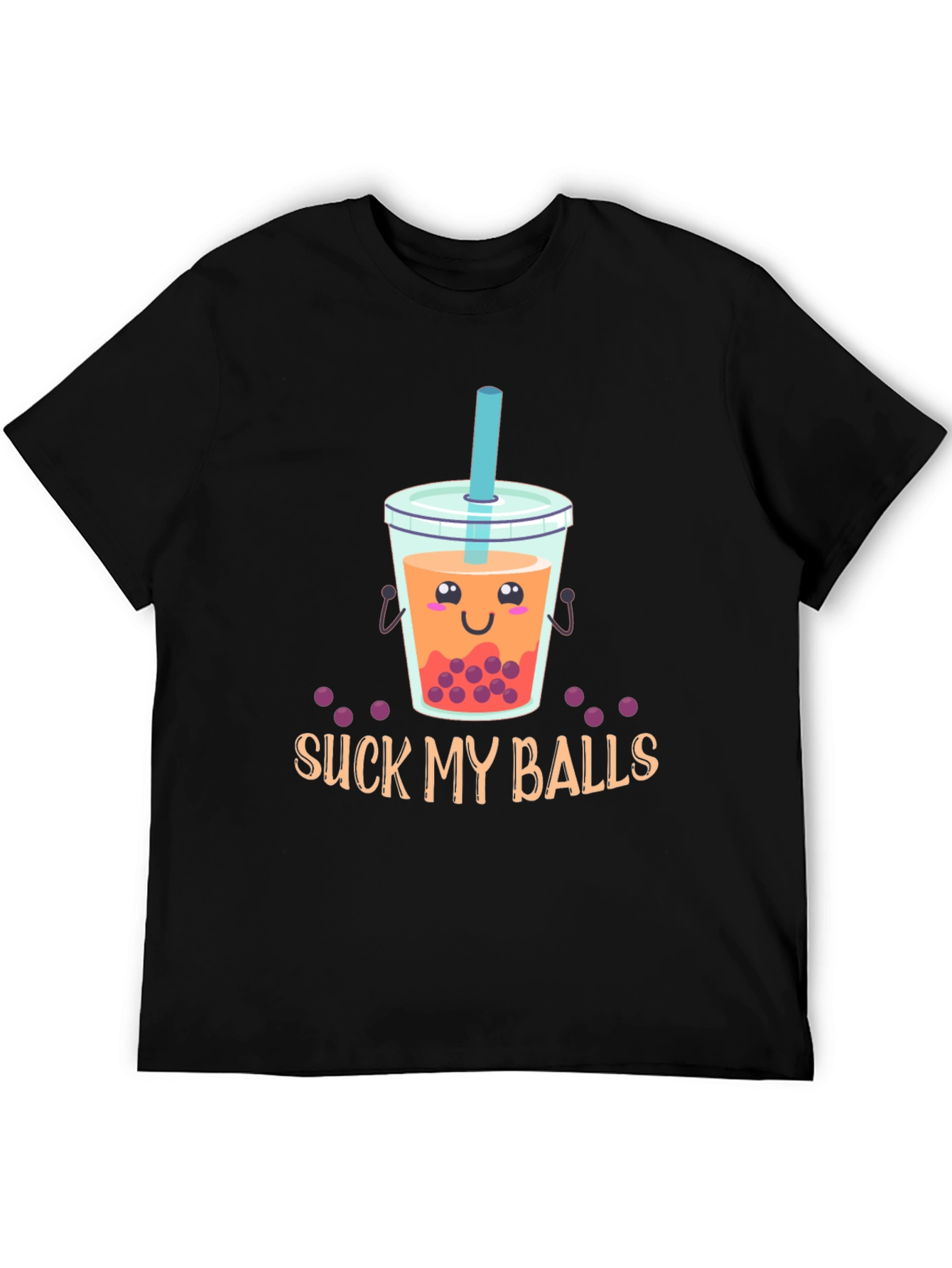 Black Suck My Balls Funny Bubble Tea Graphic T-Shirt view 5