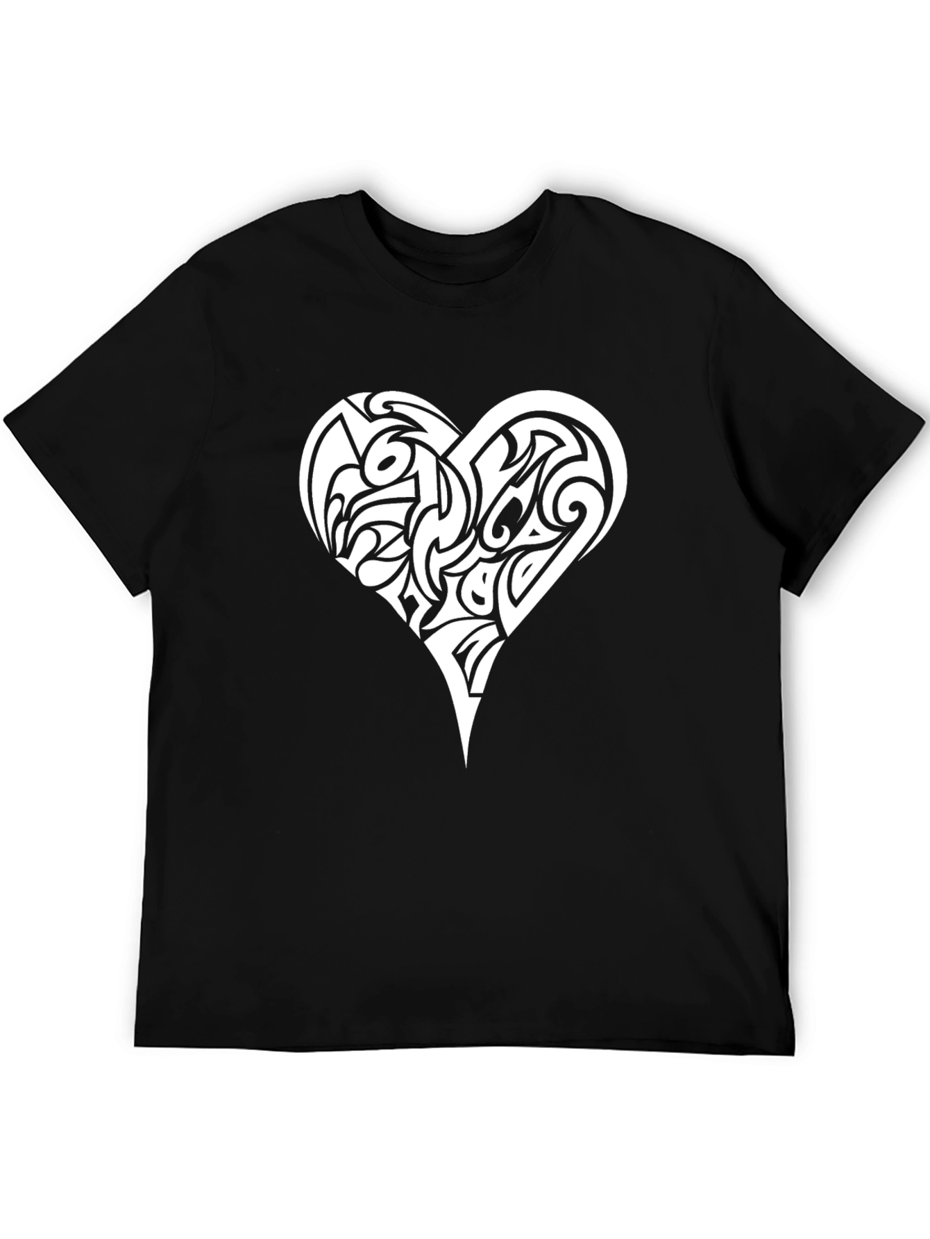 Black Tribal Heart Graphic Tee - Black Cotton T-Shirt view 5