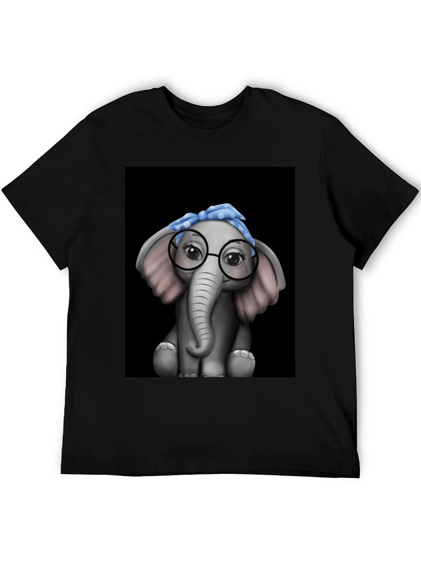 Black Elephant with Glasses Graphic Tee - Black T-Shirt view 5