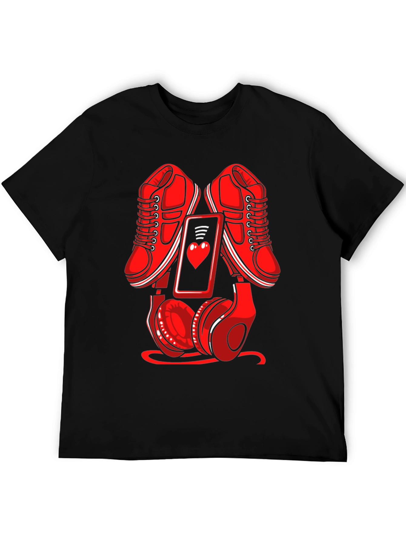 Black Red Sneakers, Phone & Headphones Graphic T-Shirt view 5
