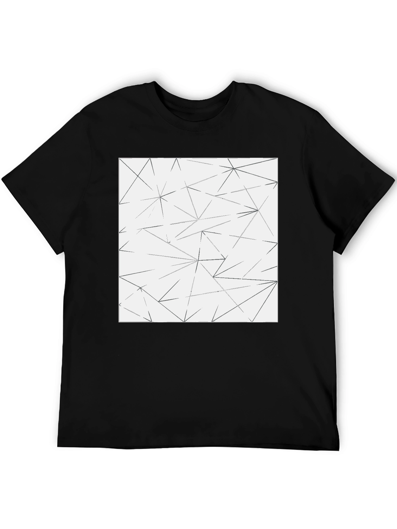 Black Geometric Line Pattern Tee - Modern Black T-Shirt view 5
