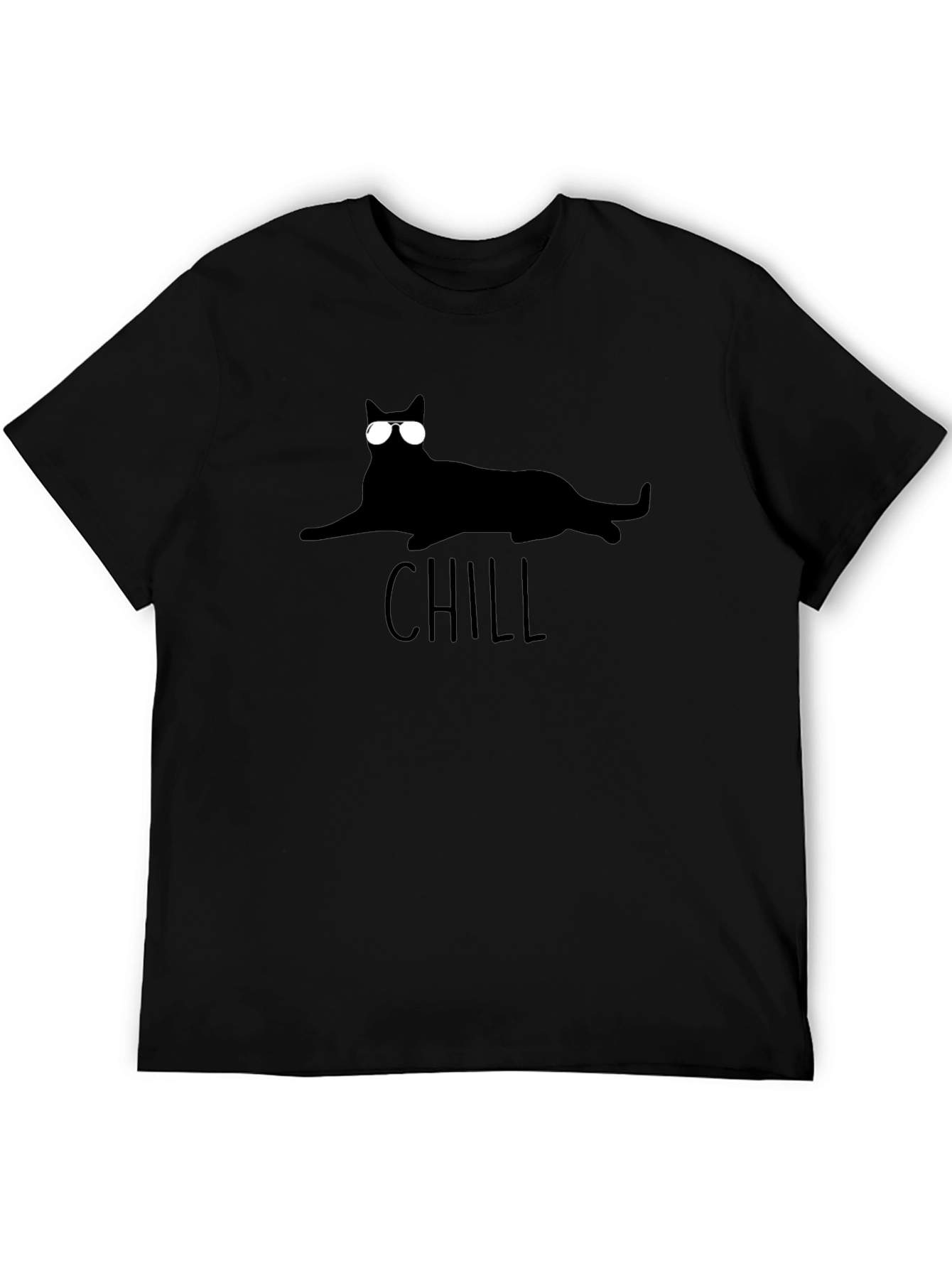 Black Chill Cat Tee - Cool Cat in Shades Black T-Shirt view 5