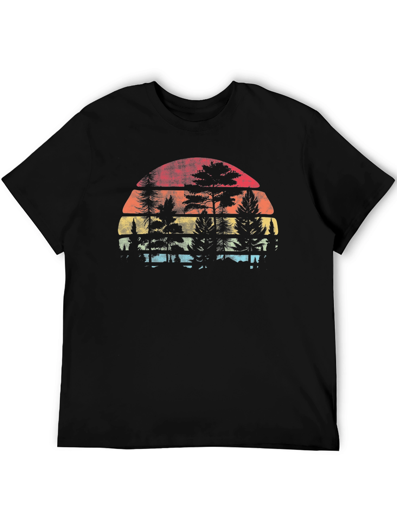 Black Retro Sunset Tree Silhouette T-Shirt view 5