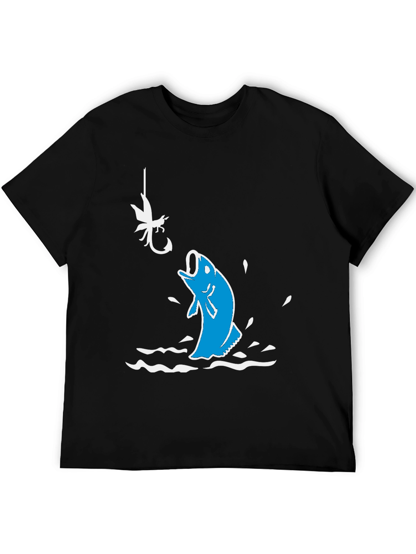 Black Fishing Hook T-Shirt: Jumping Bass Design view 5