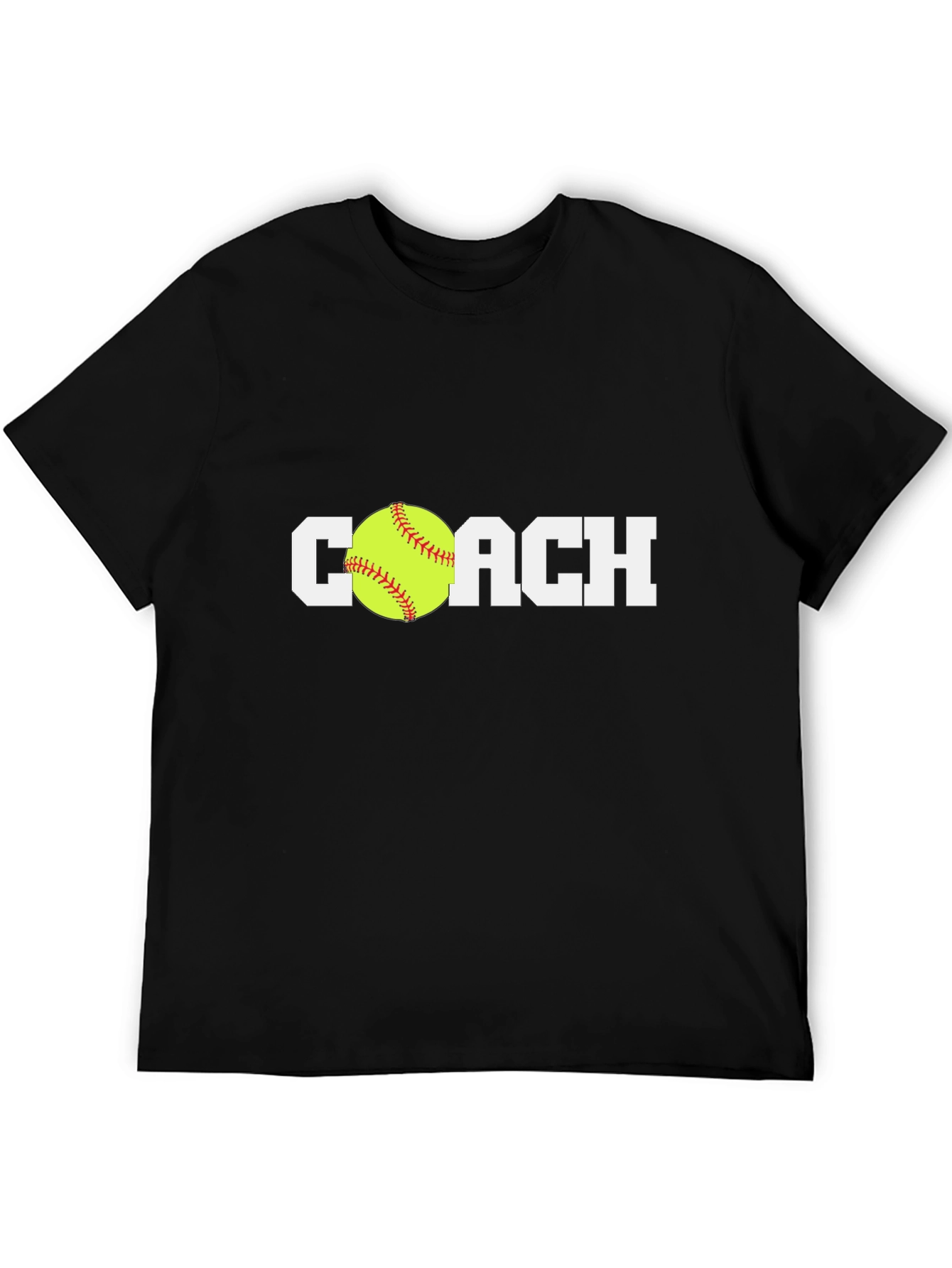 Black Softball Coach T-Shirt - Black Cotton Tee view 5