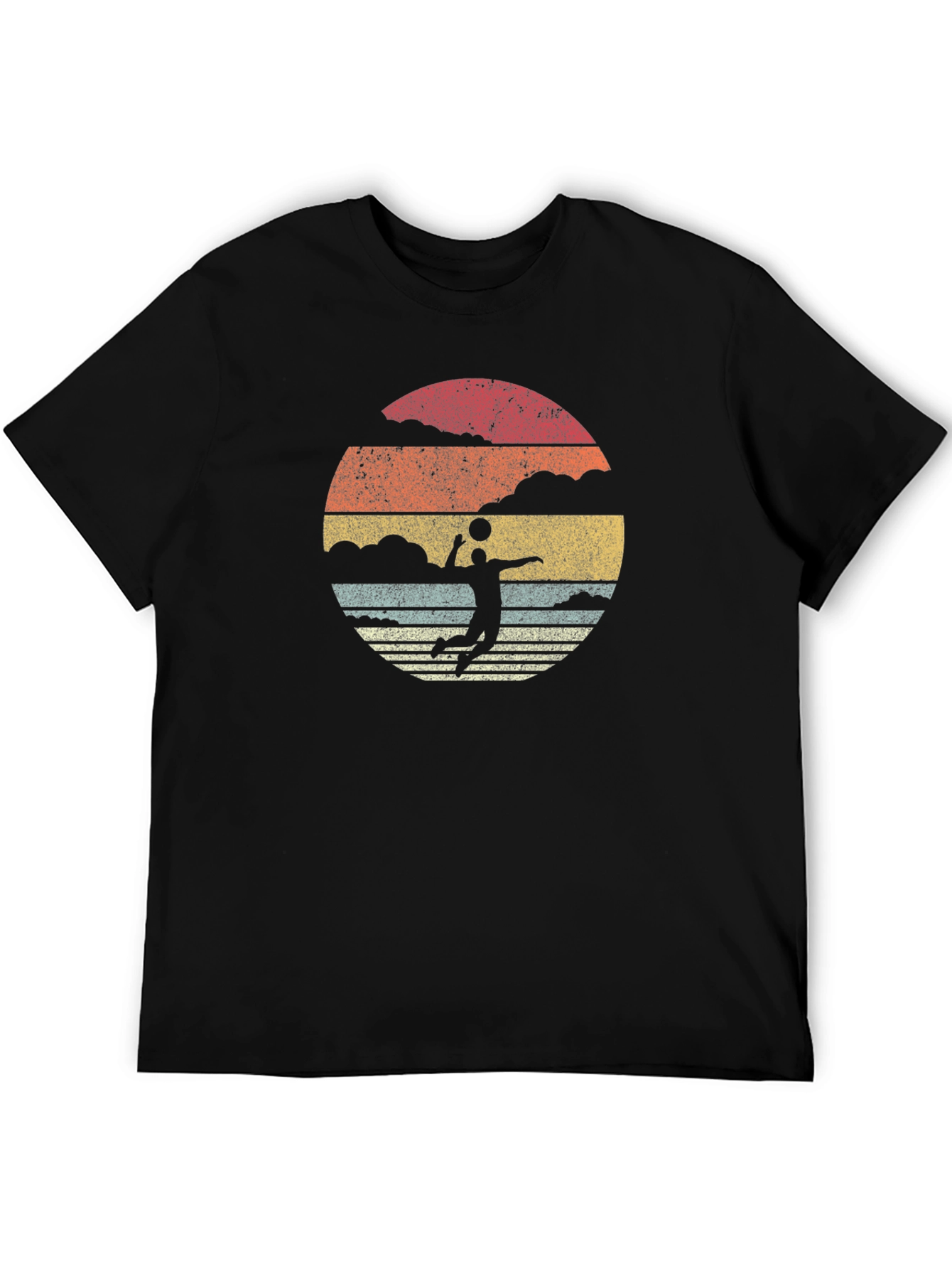 Black Retro Volleyball Sunset Graphic T-Shirt view 5