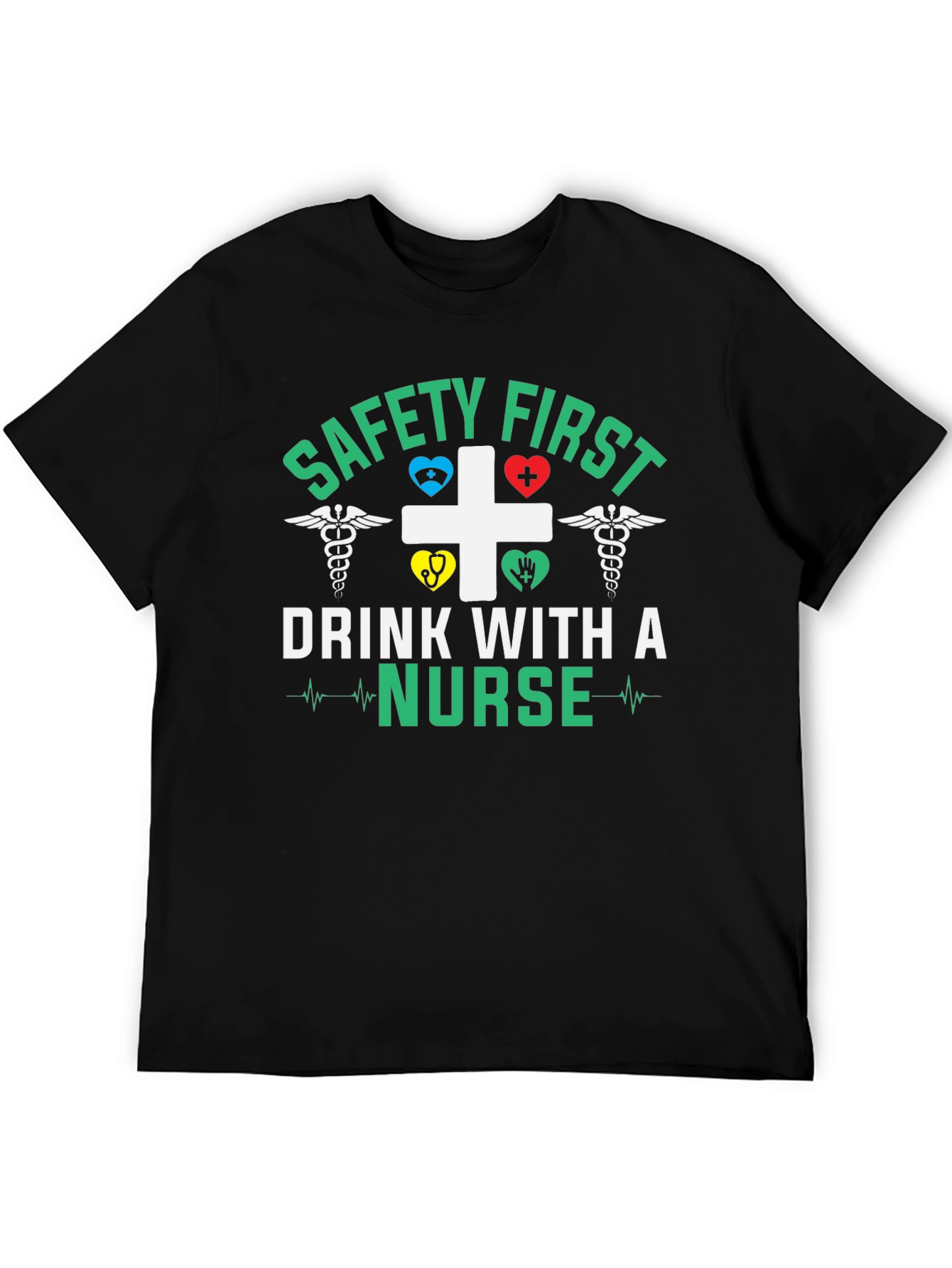 Black Safety First Drink With a Nurse T-Shirt view 5