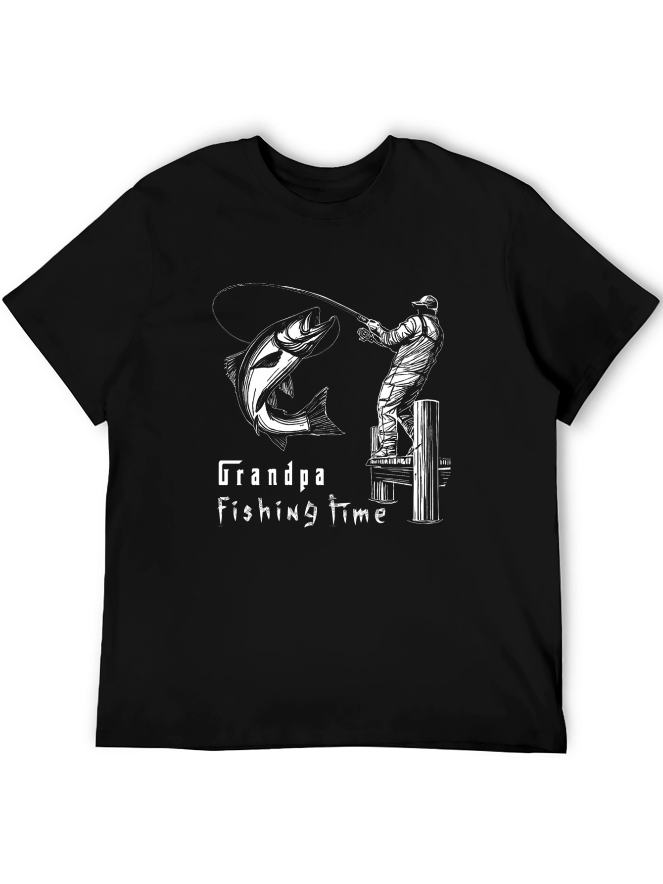 Black Grandpa Fishing Time Black T-Shirt view 5
