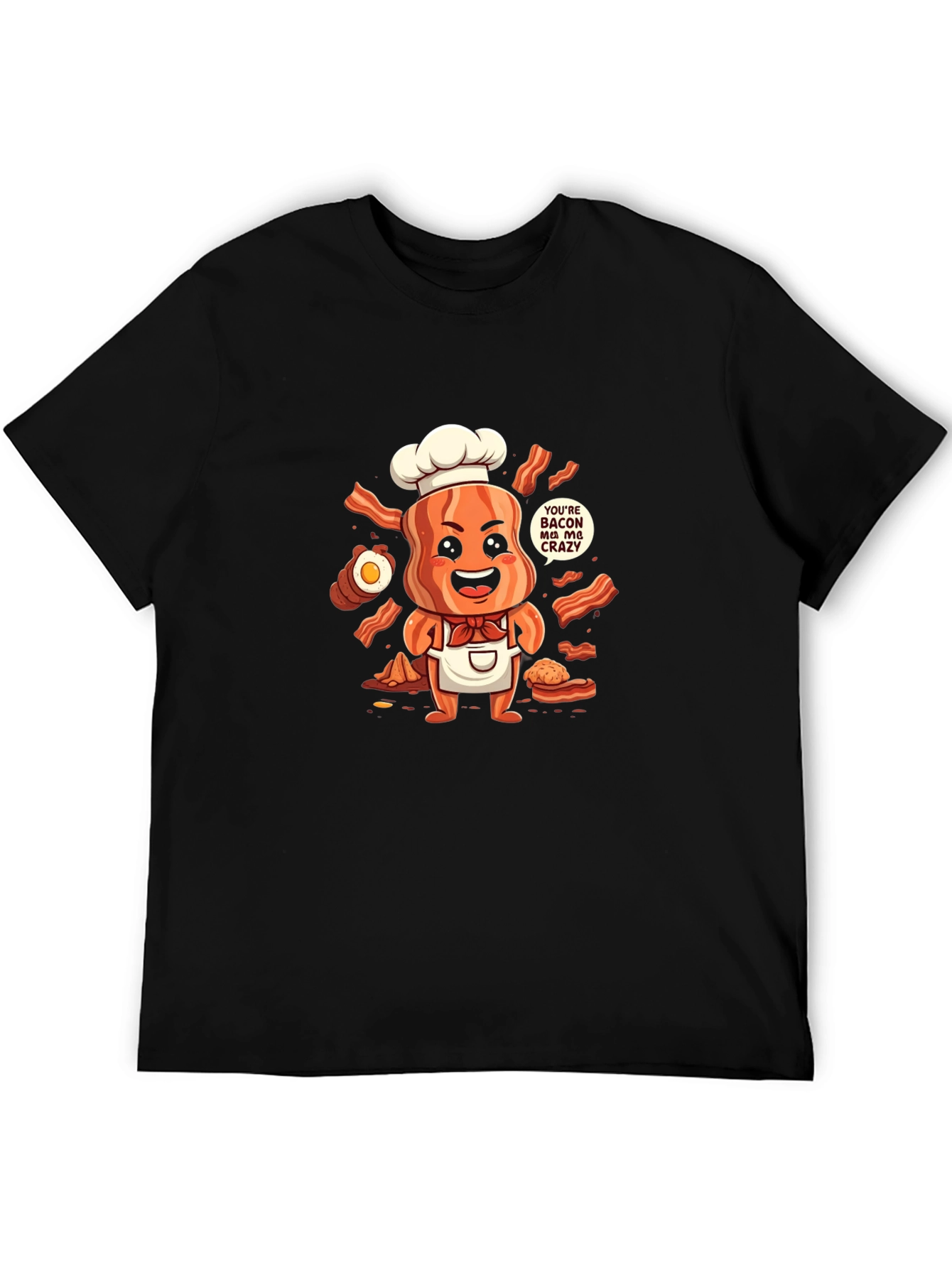 Black Funny Bacon Chef T-Shirt view 5