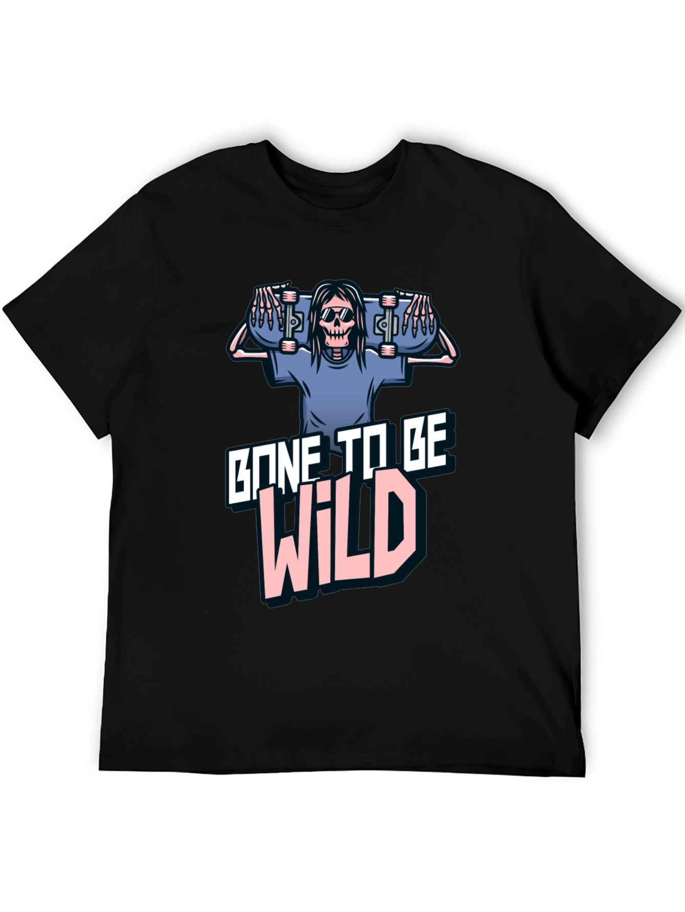 Black Gone To Be Wild Skeleton Skateboard Graphic Tee view 5