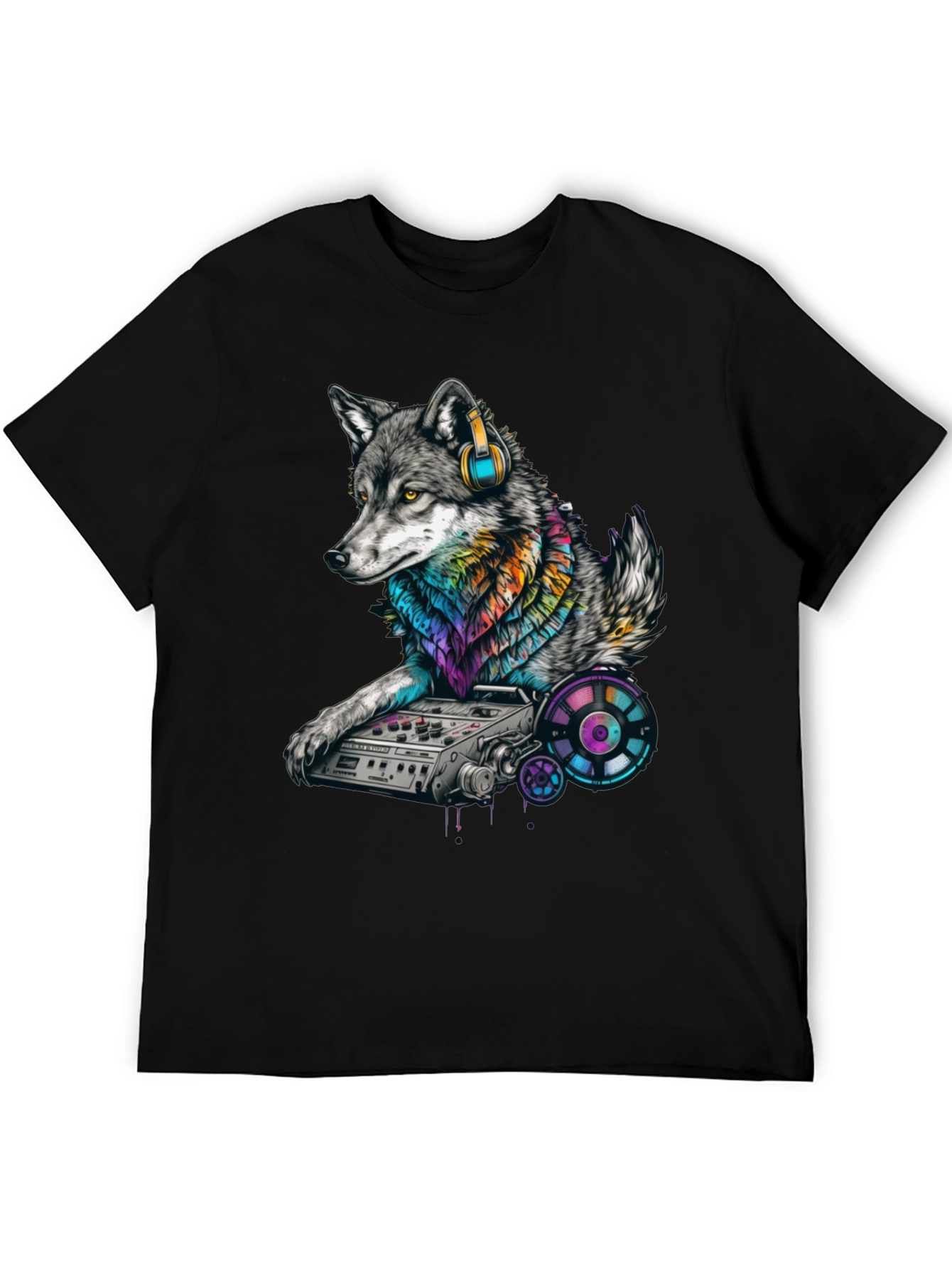 Black DJ Wolf Graphic T-Shirt - Cool Music Lover Tee view 5