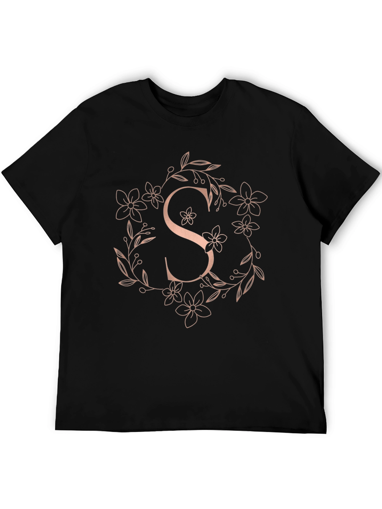 Black Floral Letter S Graphic Tee - Trendy Casual Style view 5