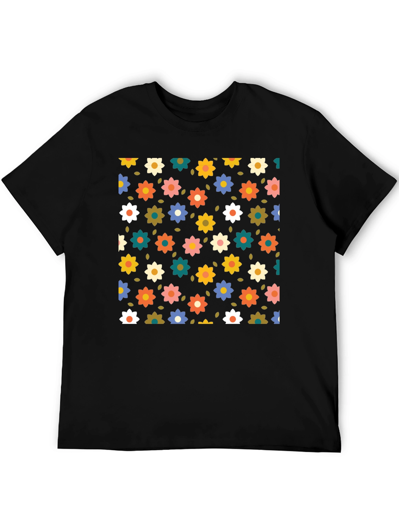 Black Floral Pattern Black T-Shirt view 5