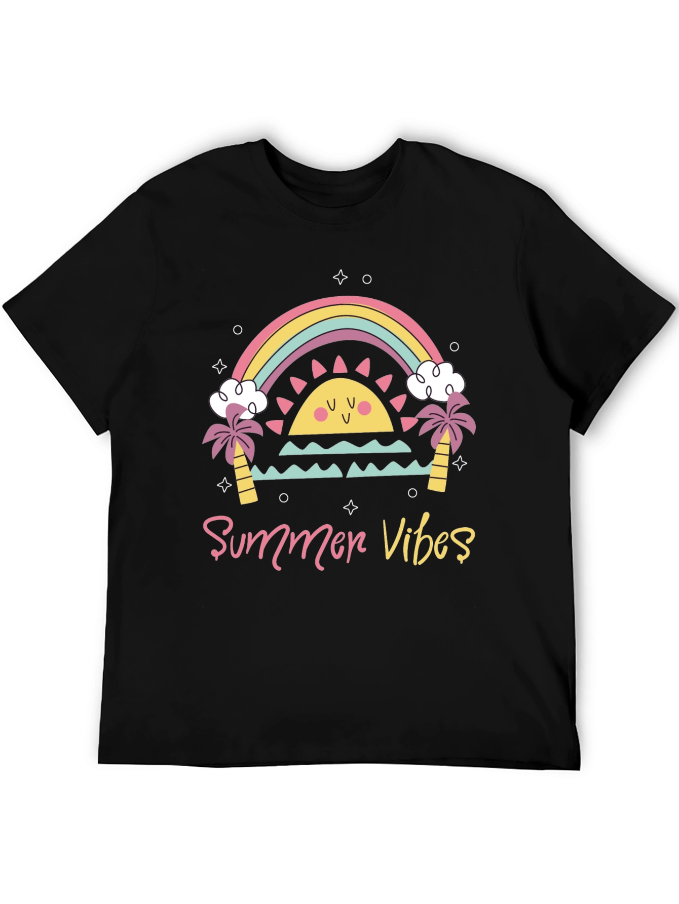 Black Summer Vibes Graphic Tee - Black Casual T-Shirt view 5