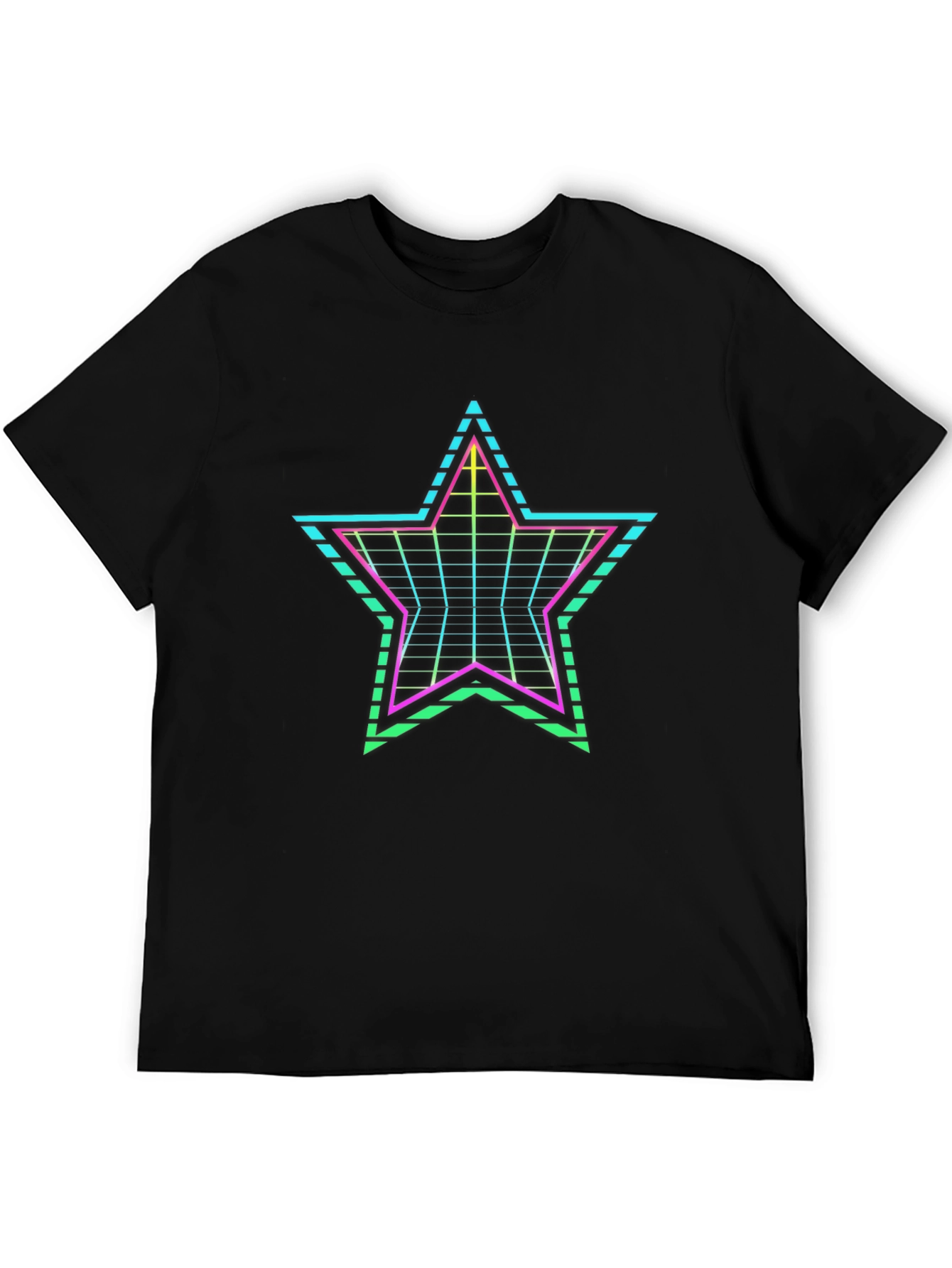 Black Retro Star Graphic Tee - Black Crew Neck T-Shirt view 5
