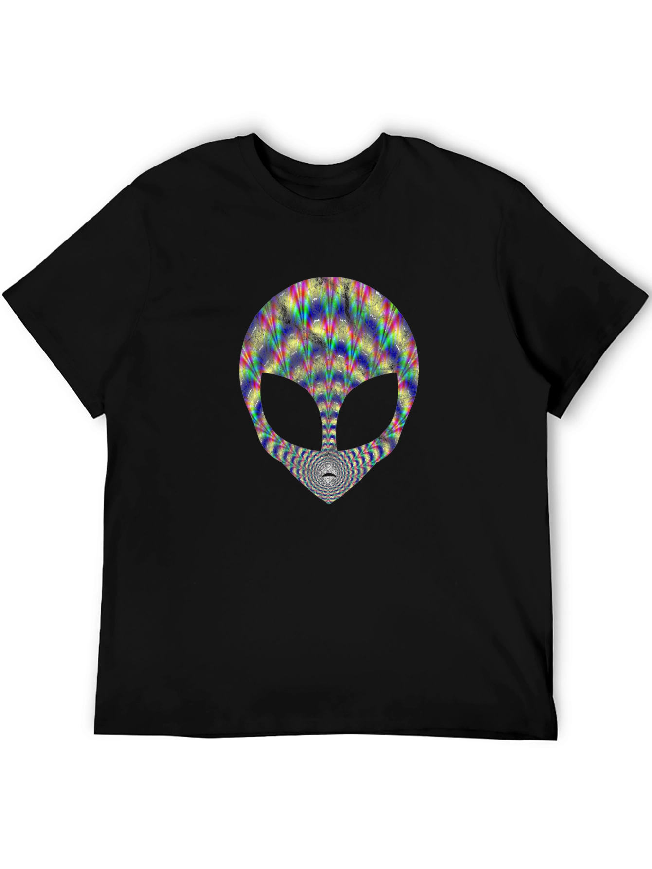 Black Trippy Alien Head Graphic Tee - Black Cotton T-Shirt view 5