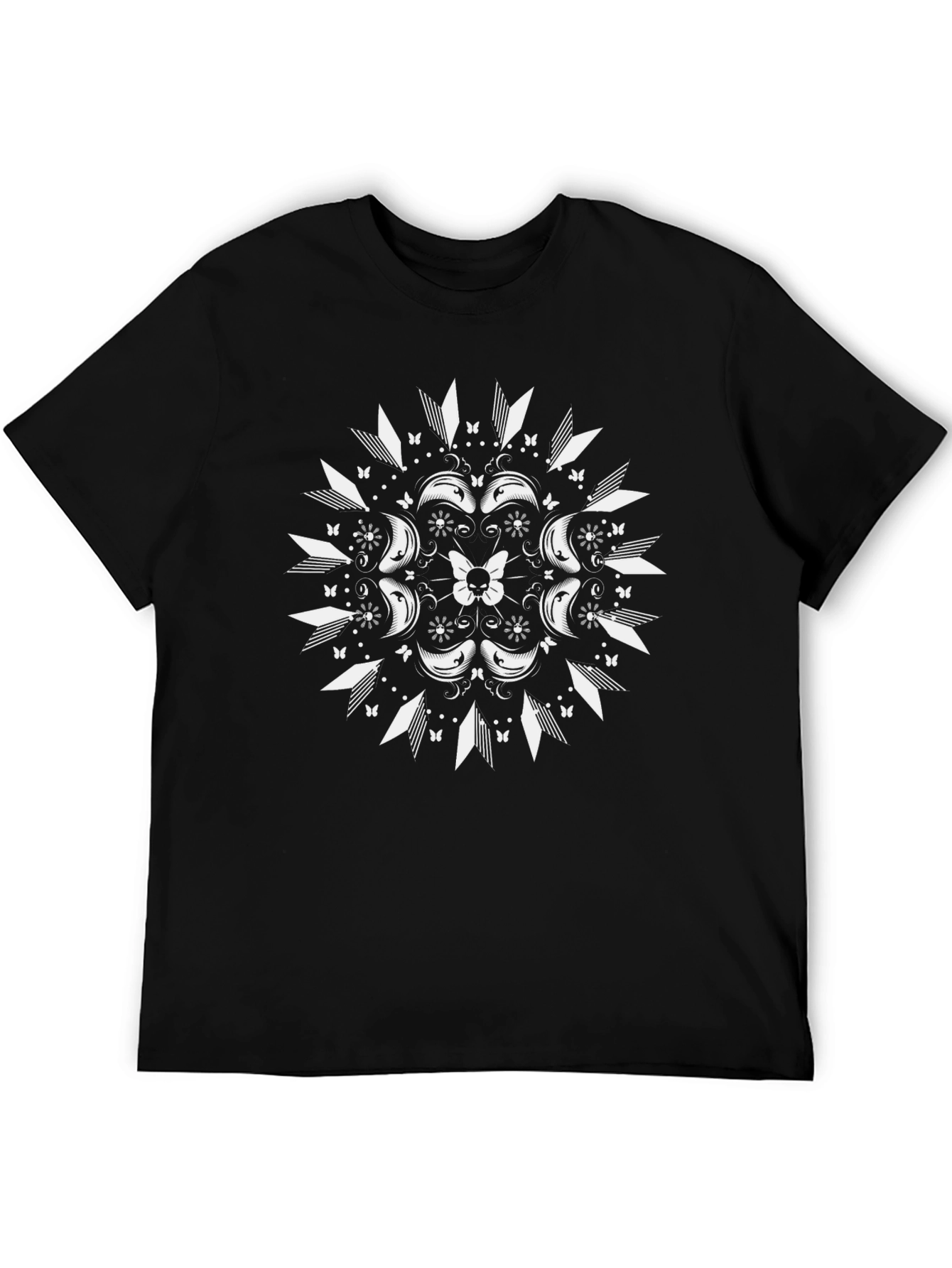 Black Black T-Shirt with White Mandala Design view 5