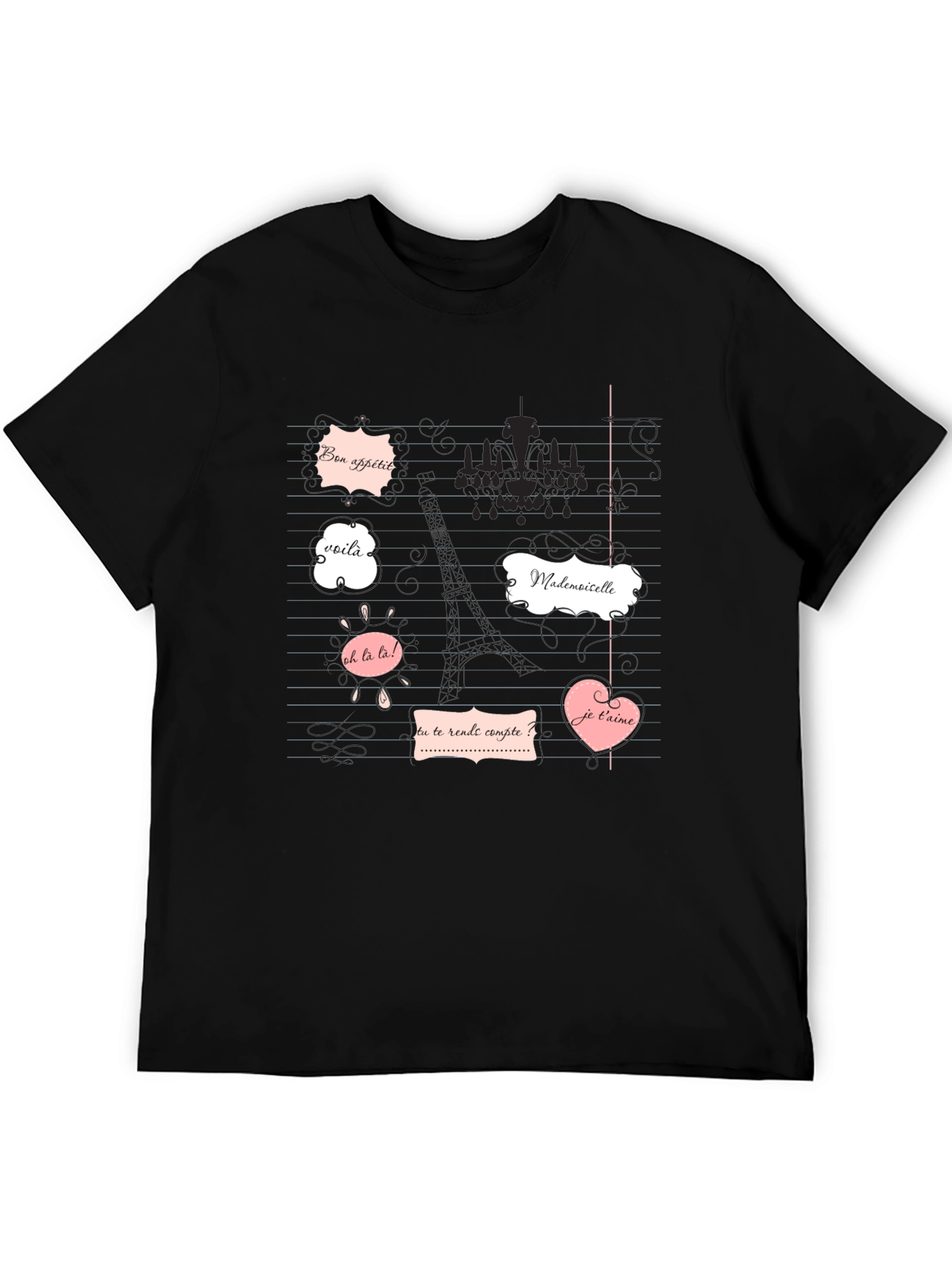 Black Parisian Phrases Graphic Tee view 5