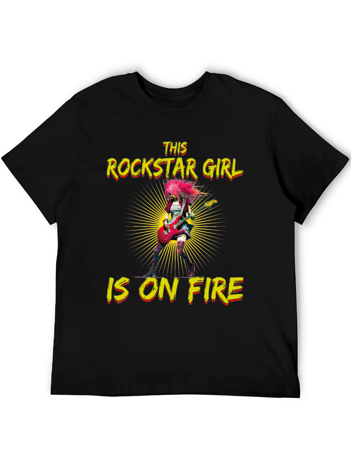 Black Rockstar Girl on Fire Black T-Shirt view 5