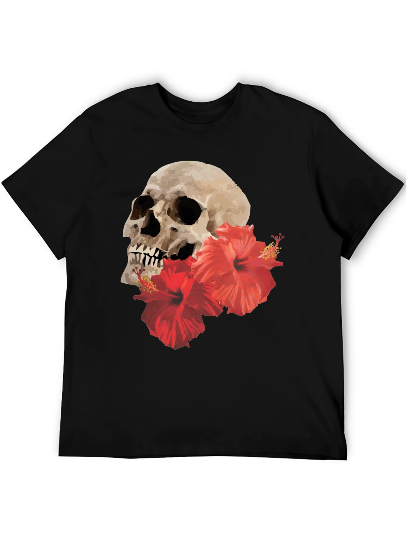 Black Skull & Hibiscus Graphic Tee - Bold Style view 5