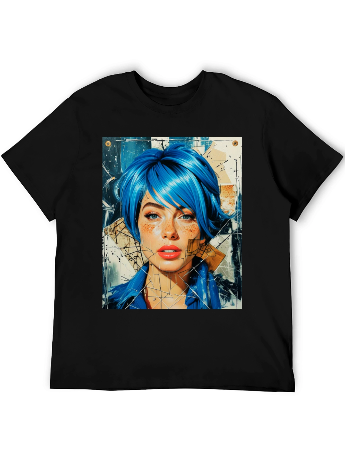 Abstract Blue Hair Woman Graphic Tee - 5