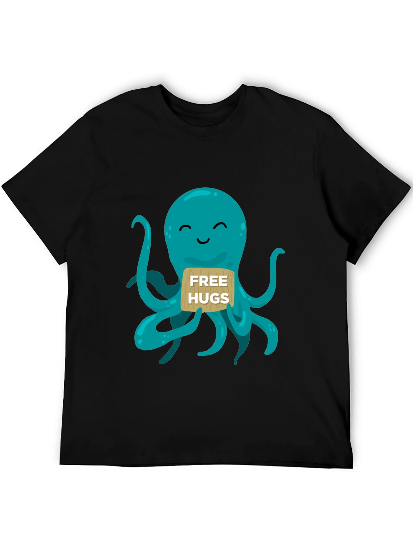 Black Cute Octopus 'Free Hugs' Graphic T-Shirt view 5