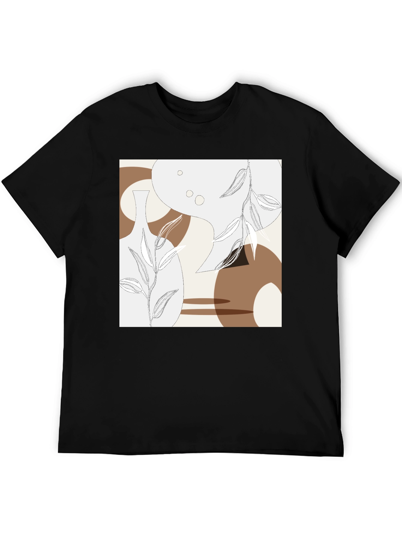 Black Abstract Floral T-Shirt - Modern Botanical Design view 5