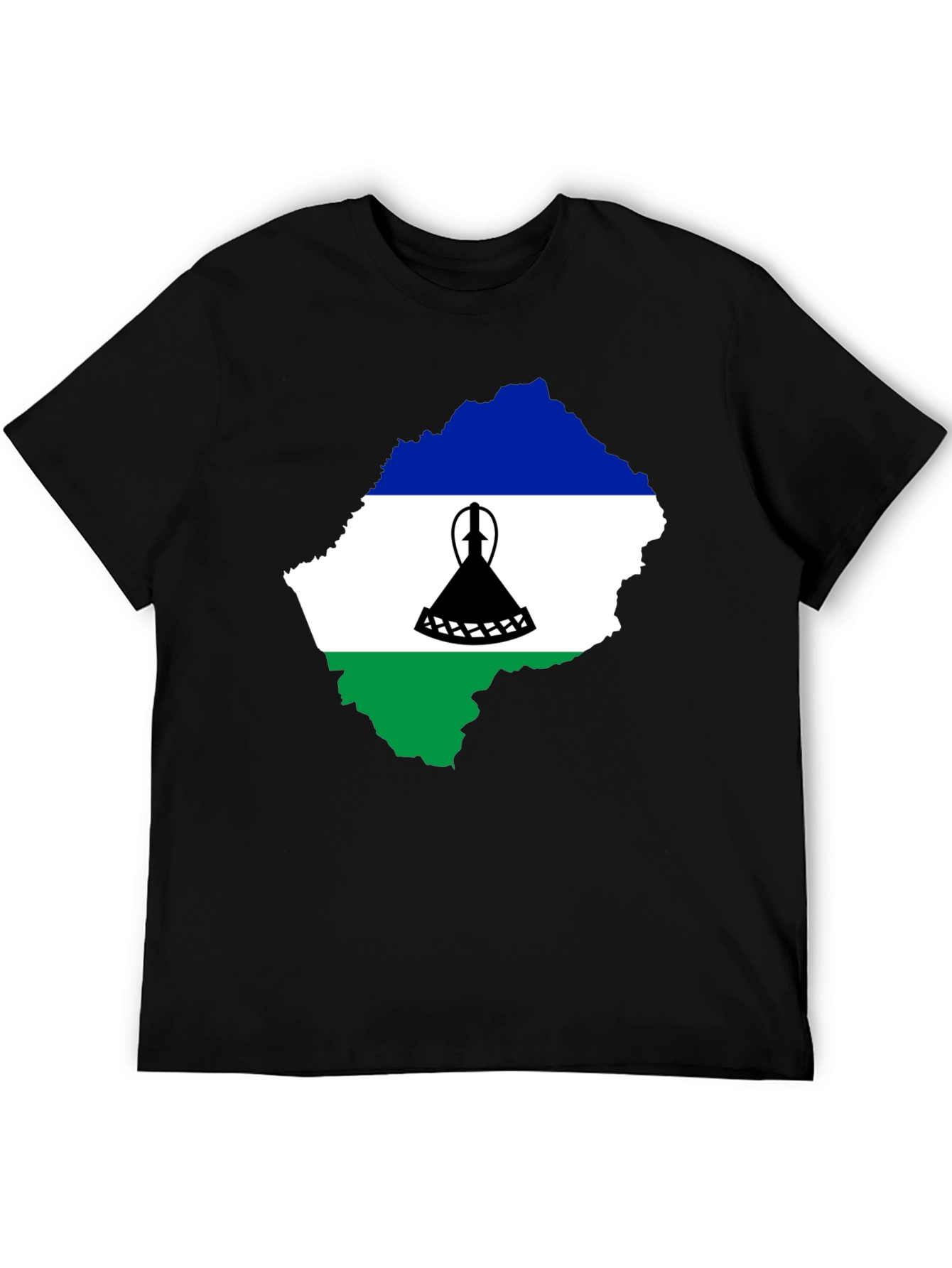 Lesotho Flag Map T-Shirt - Black - 5