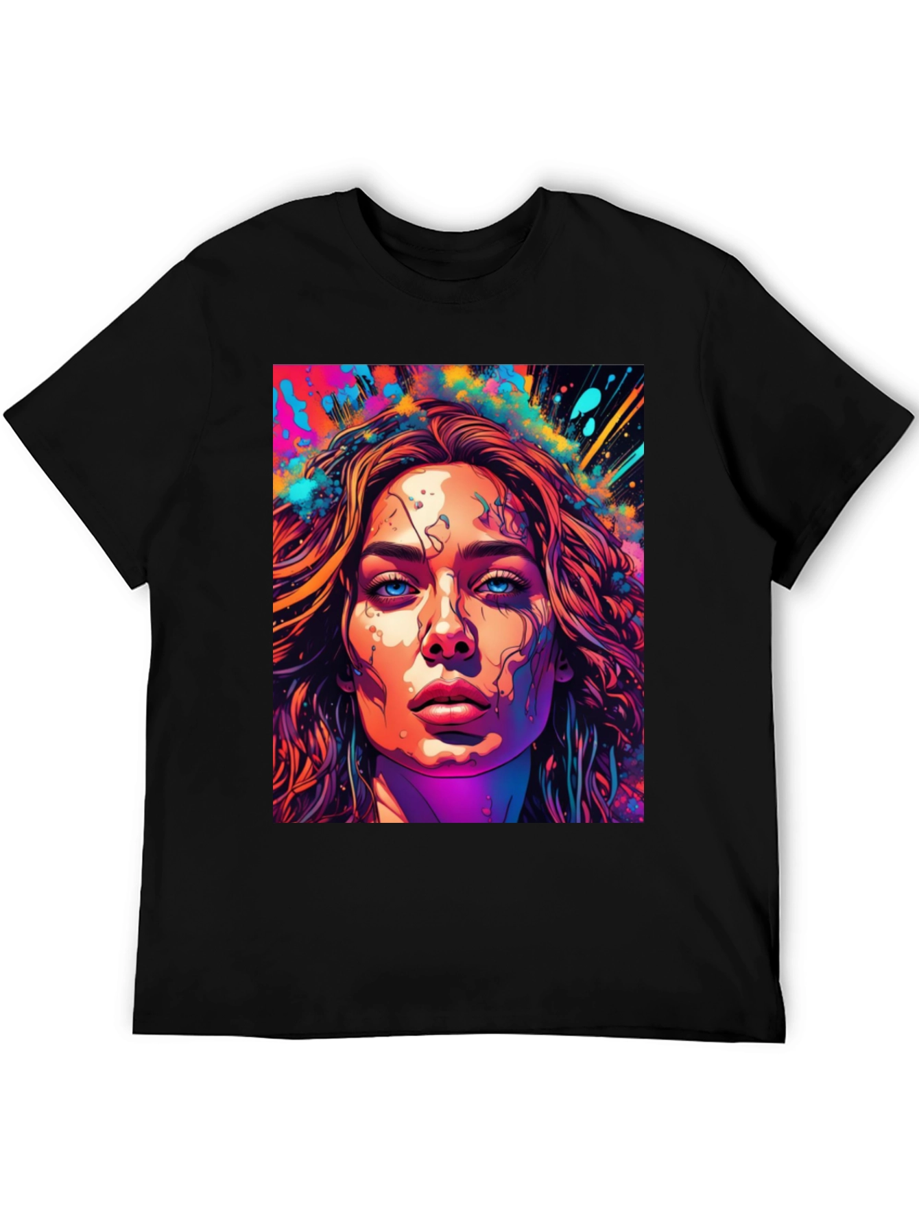 Black Artistic Women's Face Graphic T-Shirt view 5