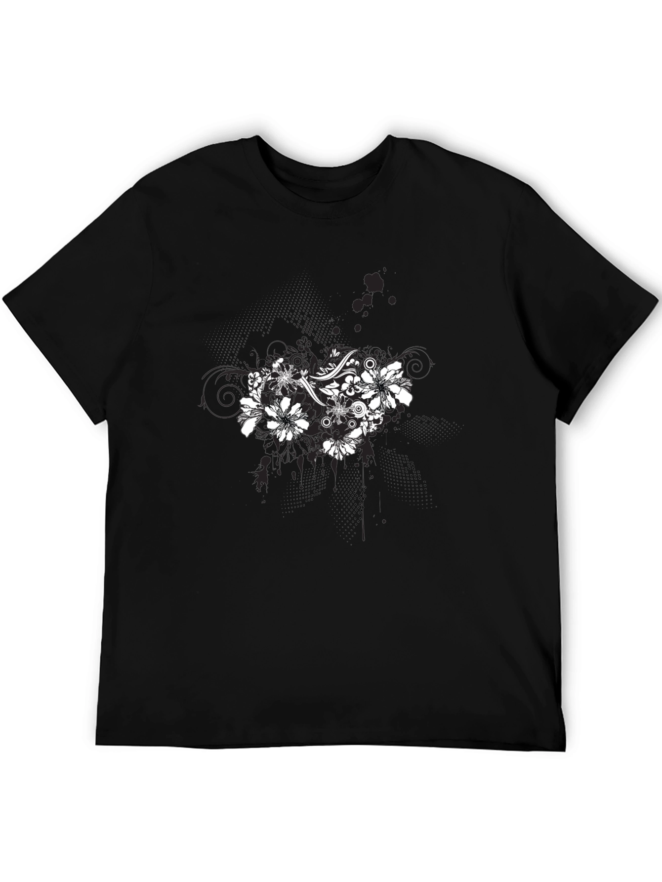 Black Floral Graphic Black T-Shirt for Men view 5